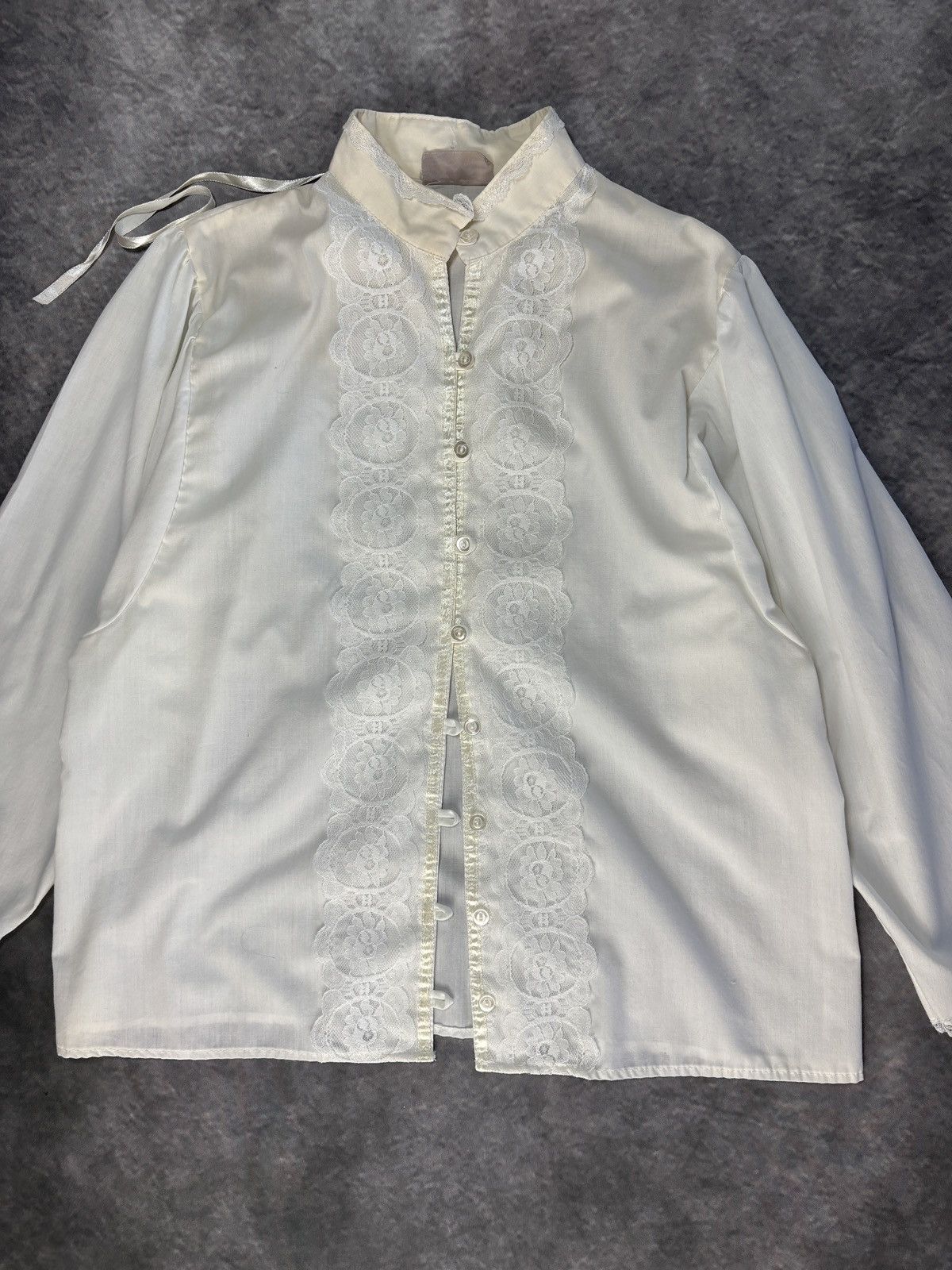 Vintage Lace Trim Victorian Style Vintage Dress Shirt Frilly Elcat Size S / US 4 / IT 40 - 7 Thumbnail