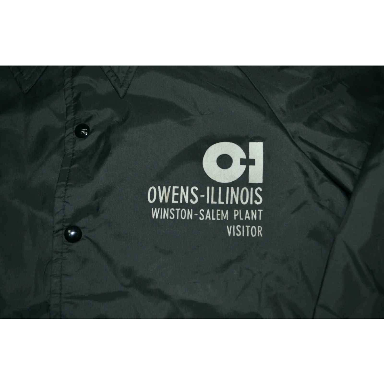Champion VINTAGE Champion Windbreaker Jacket Mens M Nylon Black 90s Winston Salem O-I Glass Packaging Work Theme Jacket Size US M / EU 48-50 / 2 - 2 Thumbnail