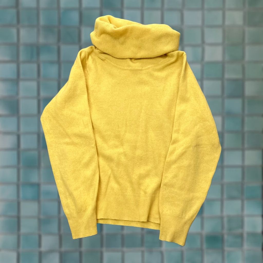Evan Picone VINTAGE Evan Picone Sweater Womens Small Yellow Cashmere Tight Knit Turtleneck Size S / US 4 / IT 40 - 1 Thumbnail