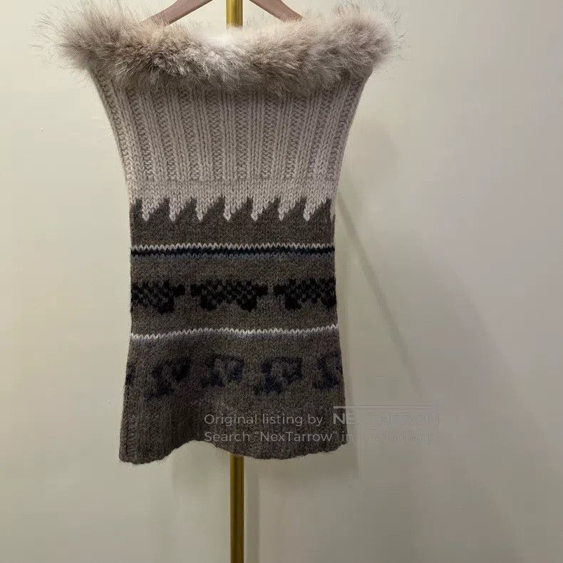 Hermes Hermes size TU Fur collar knitted striped dress Size M / US 6-8 / IT 42-44 - 3 Thumbnail