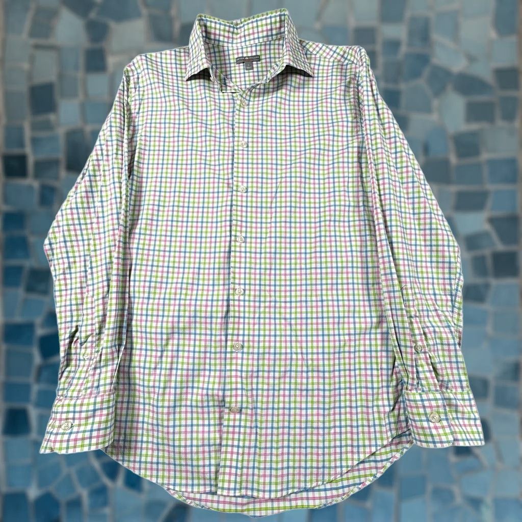 Peter Millar Peter Millar Shirt Men's L Wicking Preppy Check Long Sleeve Button Nylon Spandex Size US L / EU 52-54 / 3 - 1 Thumbnail