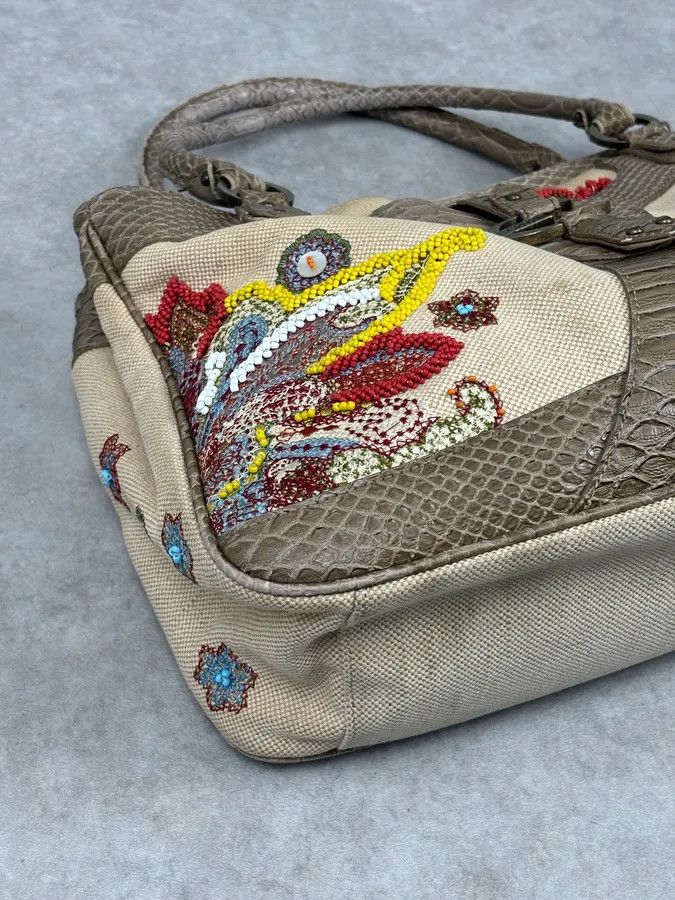 Just Cavalli Just Cavalli Beige Python Embroidered Beaded Tote Handbag Size ONE SIZE - 5 Thumbnail