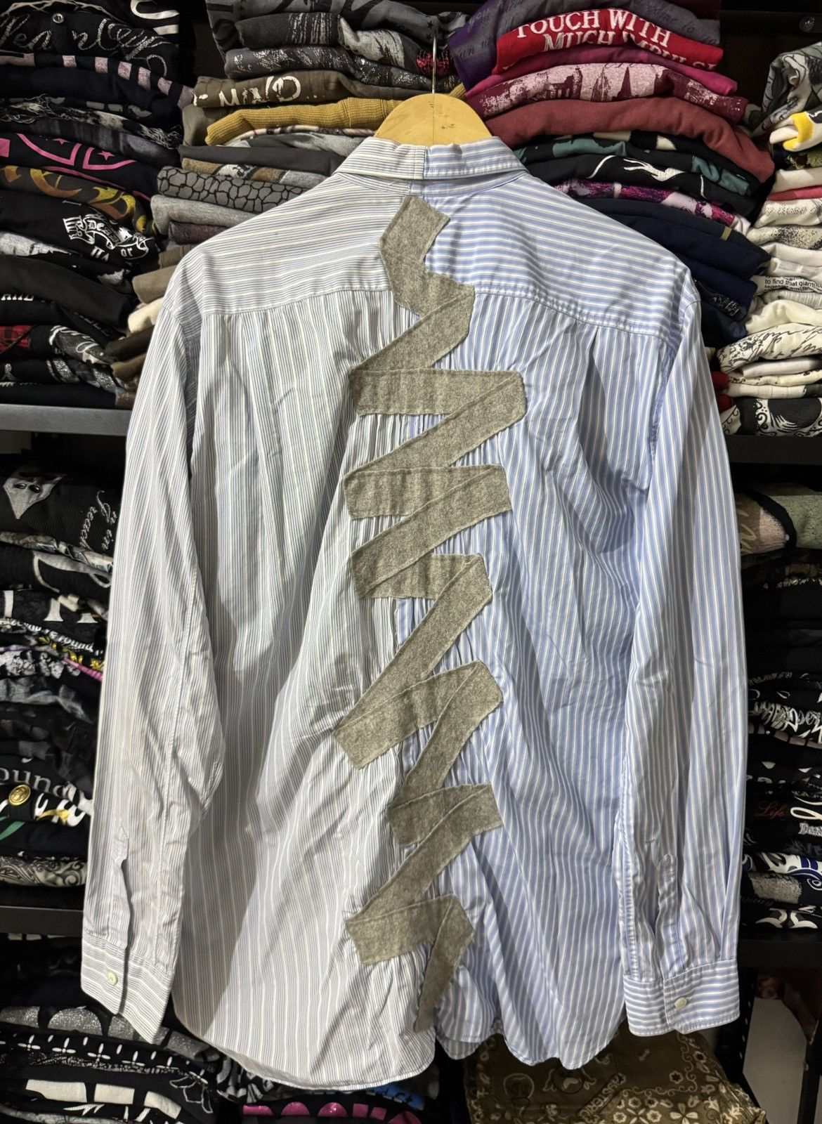 Comme des Garcons COMME des GARCONS BLUE AND GREY STRIPED TWEED PACTH SHIRT Size US M / EU 48-50 / 2 - 2 Thumbnail