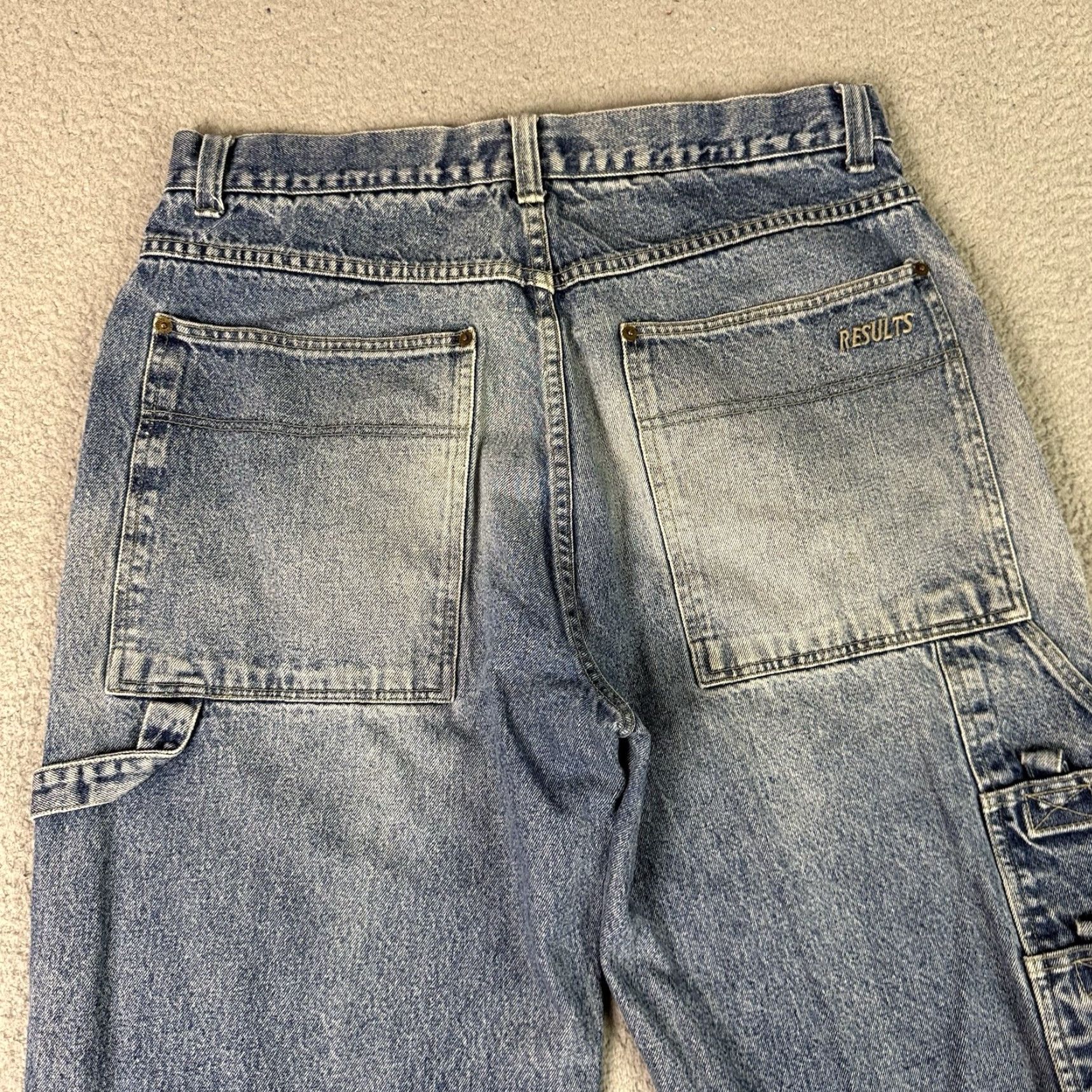 Vintage VINTAGE Results Jeans Mens 34W 28in Inseam Wide-Leg 5-Pocket Denim Blue Grunge 90s Skater Cardholder Logo Zipper Button Hooked Rise Mid Size US 34 / EU 50 - 5 Thumbnail