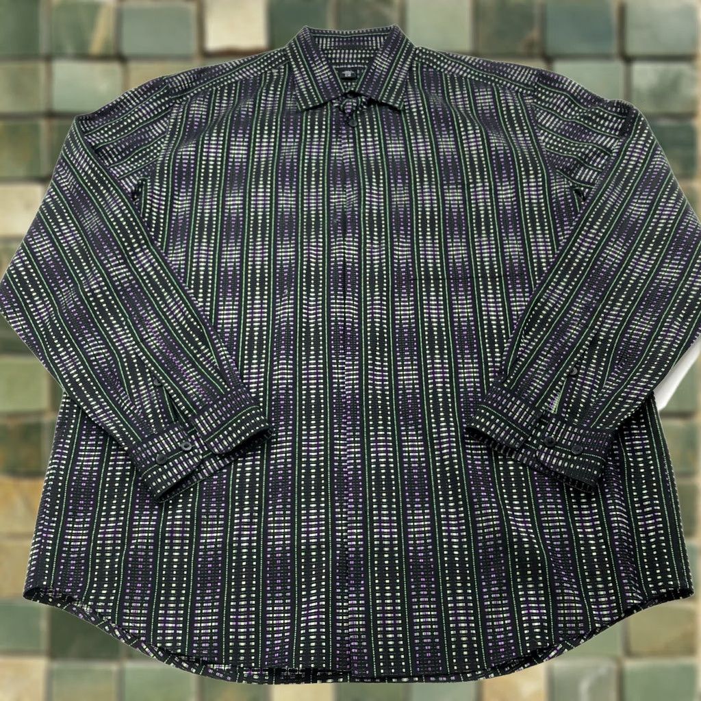 Etro Jhane Barnes Dress Shirt All Over Print Purple 17/36 100% Cotton Blend Button-Front Armpit To Armpit Measurements Ladies? Size 46R - 1 Thumbnail