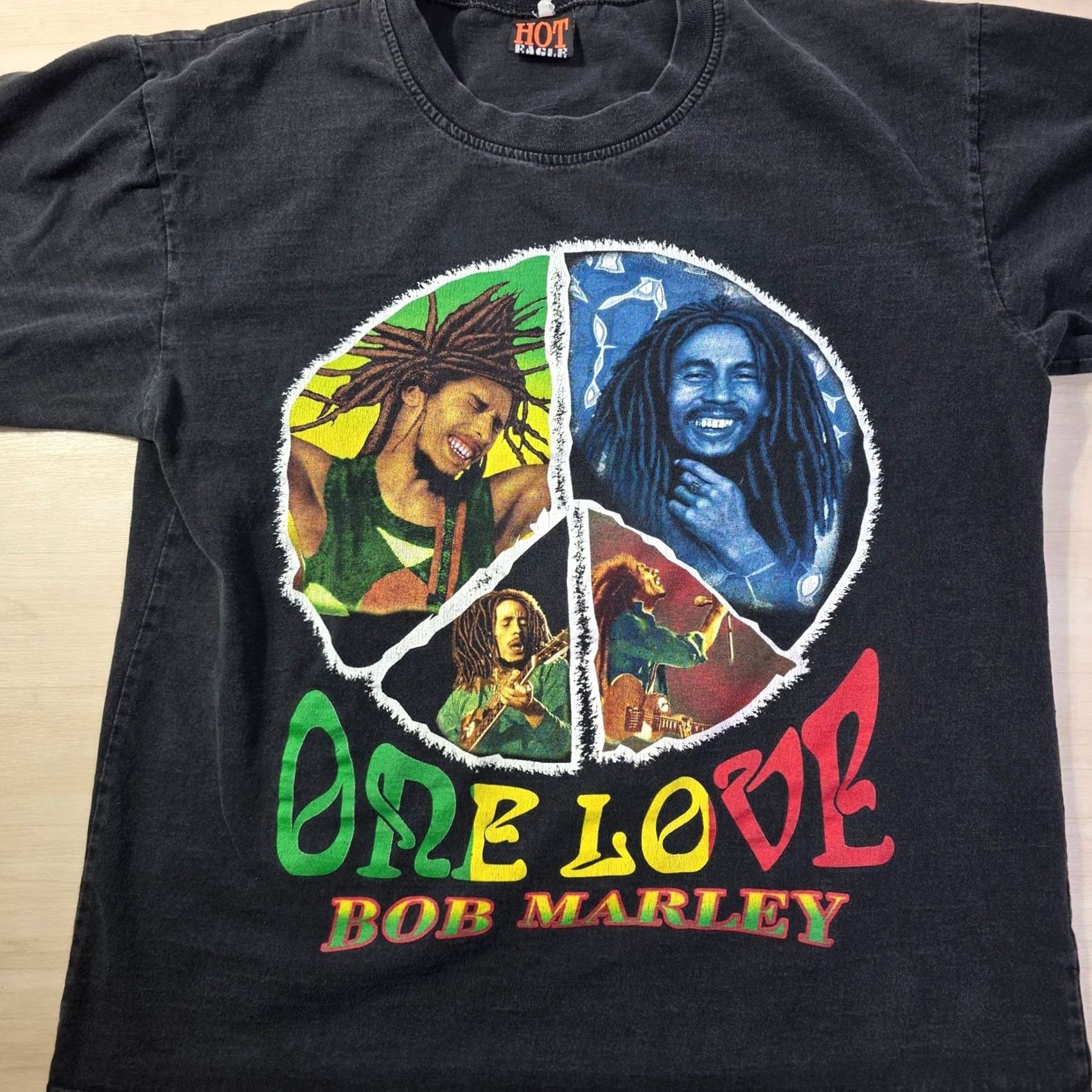 Vintage VINTAGE Bob Marley One Love Shirt Peace Sign Black Double Sided Hot Eagle M Adult Size US M / EU 48-50 / 2 - 5 Thumbnail