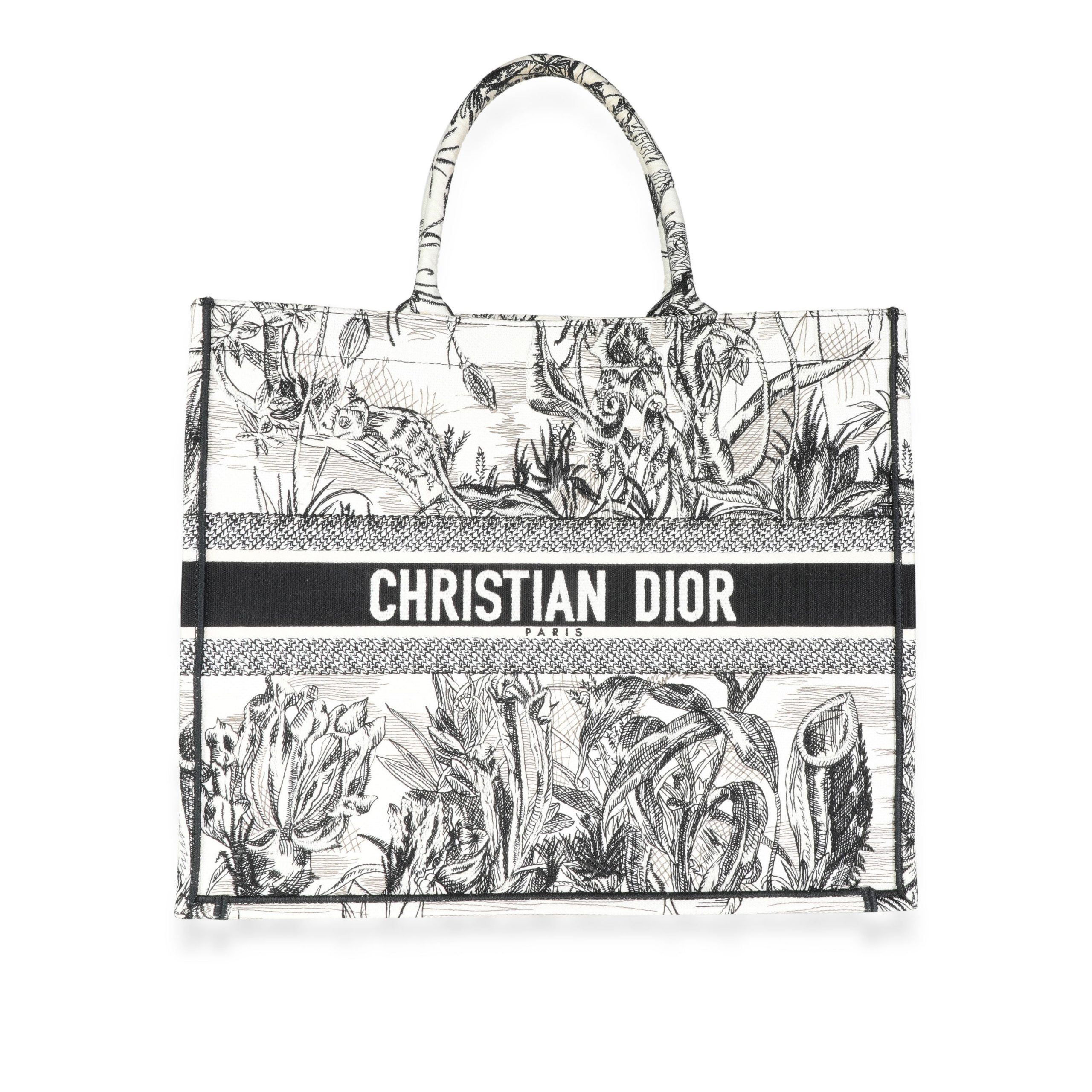 image of Dior Ivory & Black Toile De Jouy Carnivora Large Book Tote, Women's