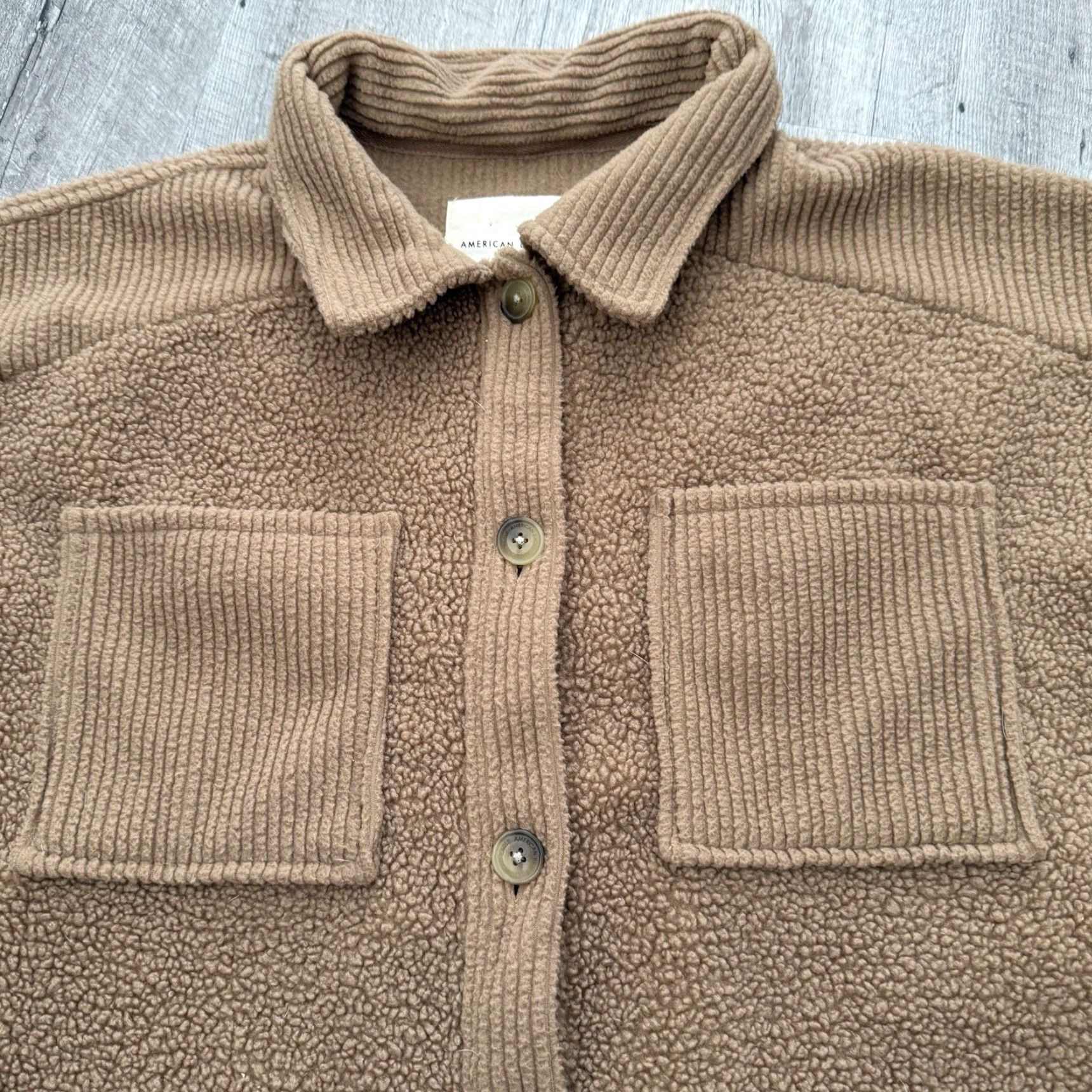 American Eagle Outfitters American Eagle AE Fleece Shacket Womens Medium Shirt Ribbed Sherpa Camel Relaxed Size M / US 6-8 / IT 42-44 - 3 Thumbnail