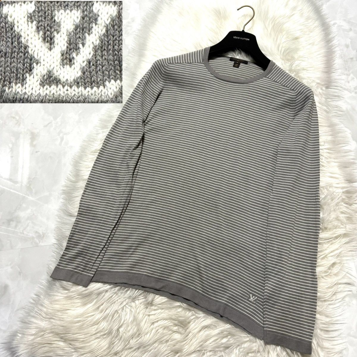 Louis Vuitton Louis Vuitton LV logo, border, thin knit Long T 