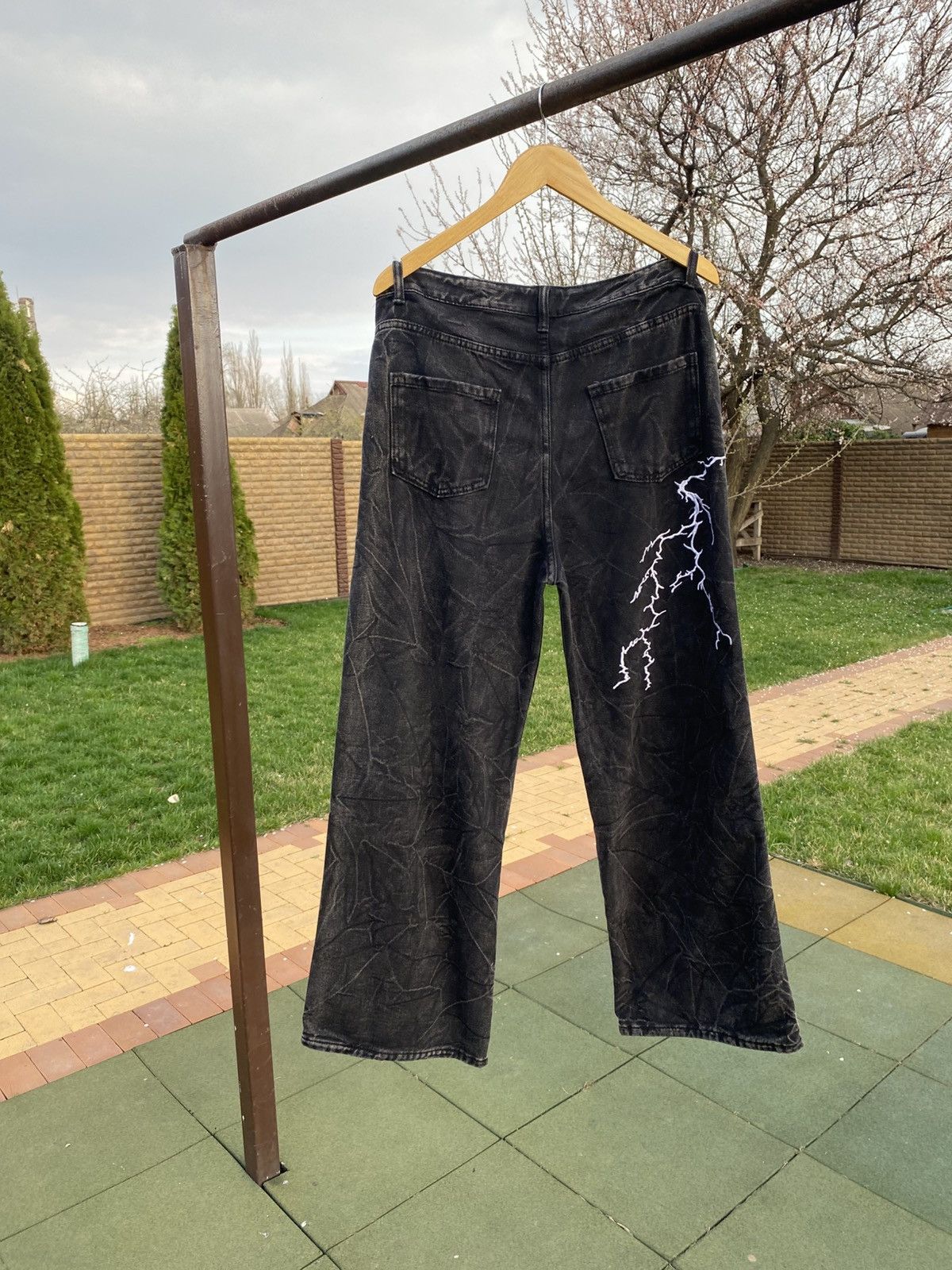 Vintage Black wide-leg jeans with lightning embroidery, Y2K, size L Size US 34 / EU 50 - 9 Thumbnail