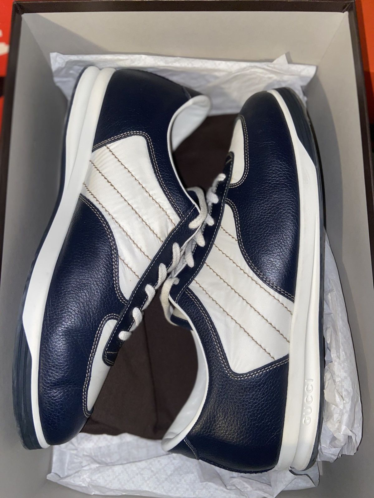Gucci Gucci Low Top Leather Sneakers Navy Size US 12 / EU 45 - 11 Thumbnail