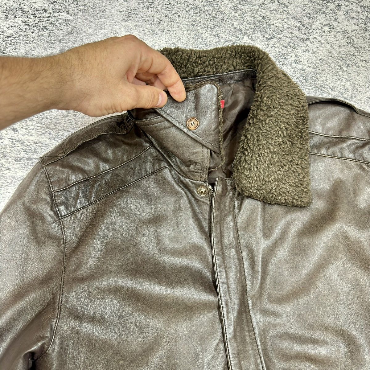 Other Mens Brown Sheepskin Leather Aviator Bomber Jacket Msz Size US M / EU 48-50 / 2 - 6 Thumbnail