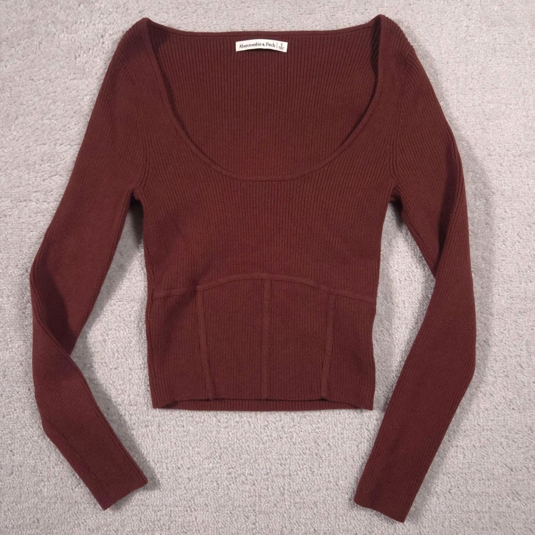 Abercrombie & Fitch Abercrombie & Fitch Sweater Womens Small Brown Scoop Neck Long Sleeve Cropped Size S / US 4 / IT 40 - 2 Thumbnail
