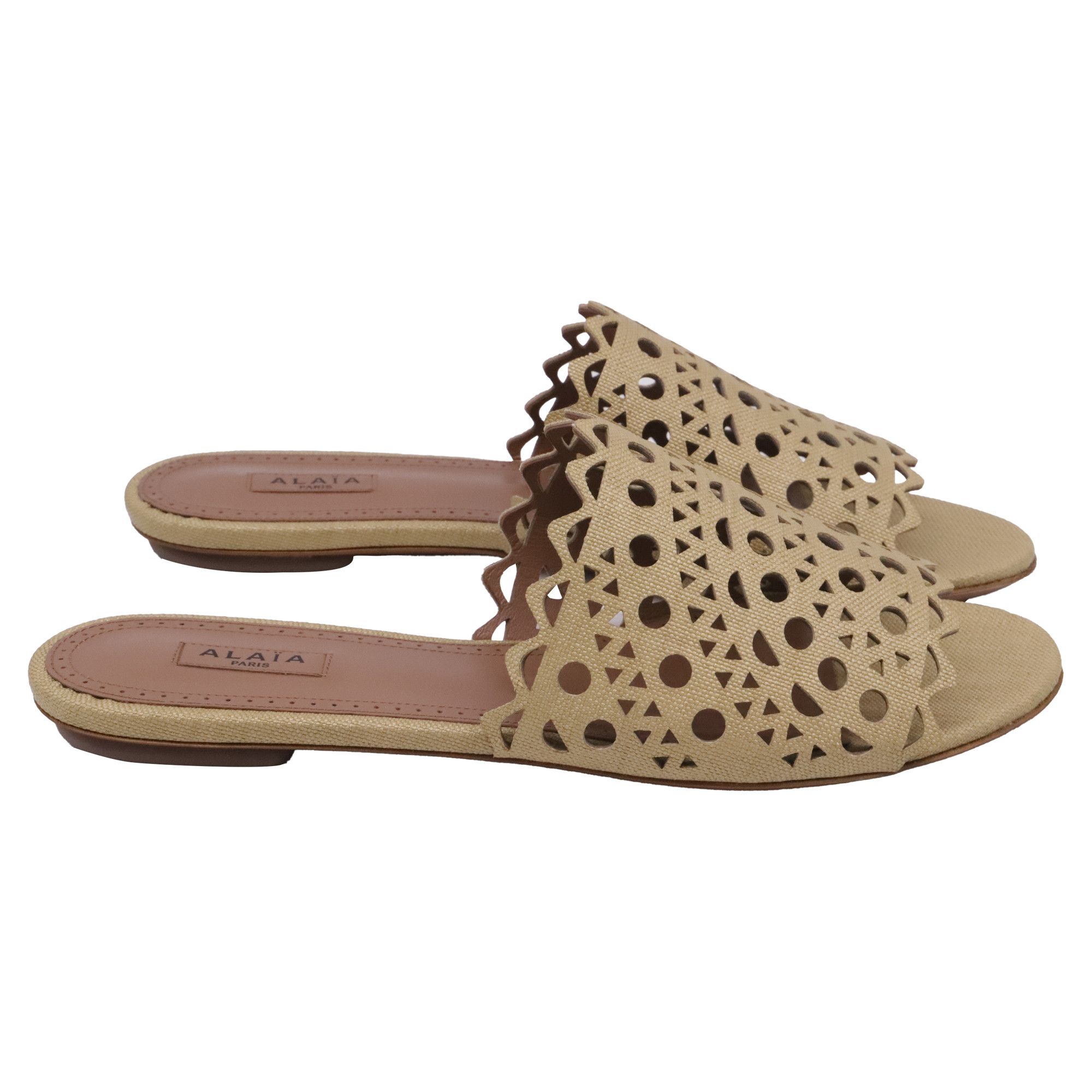 Alaia Alaïa Laser-cut Flat Sandals in Khaki Leather Size US 9 / IT 39 - 1 Thumbnail