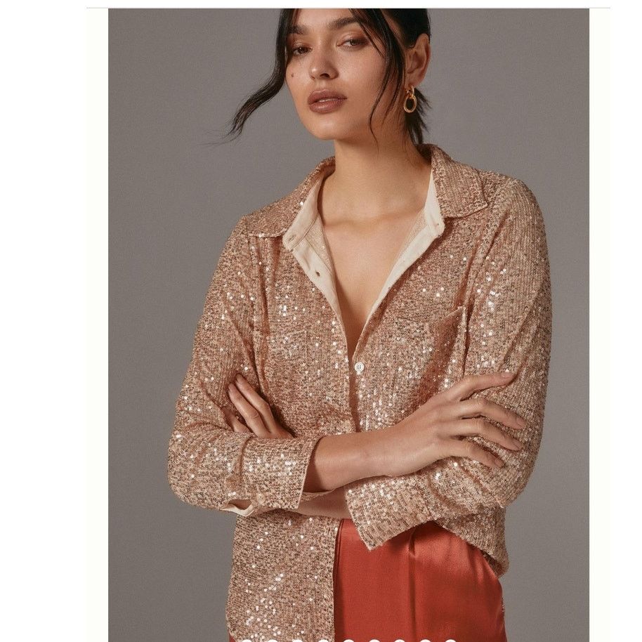 Anthropologie New Anthropologie Sunday in Brooklyn Sequin Buttondown SMALL Size S / US 4 / IT 40 - 1 Thumbnail