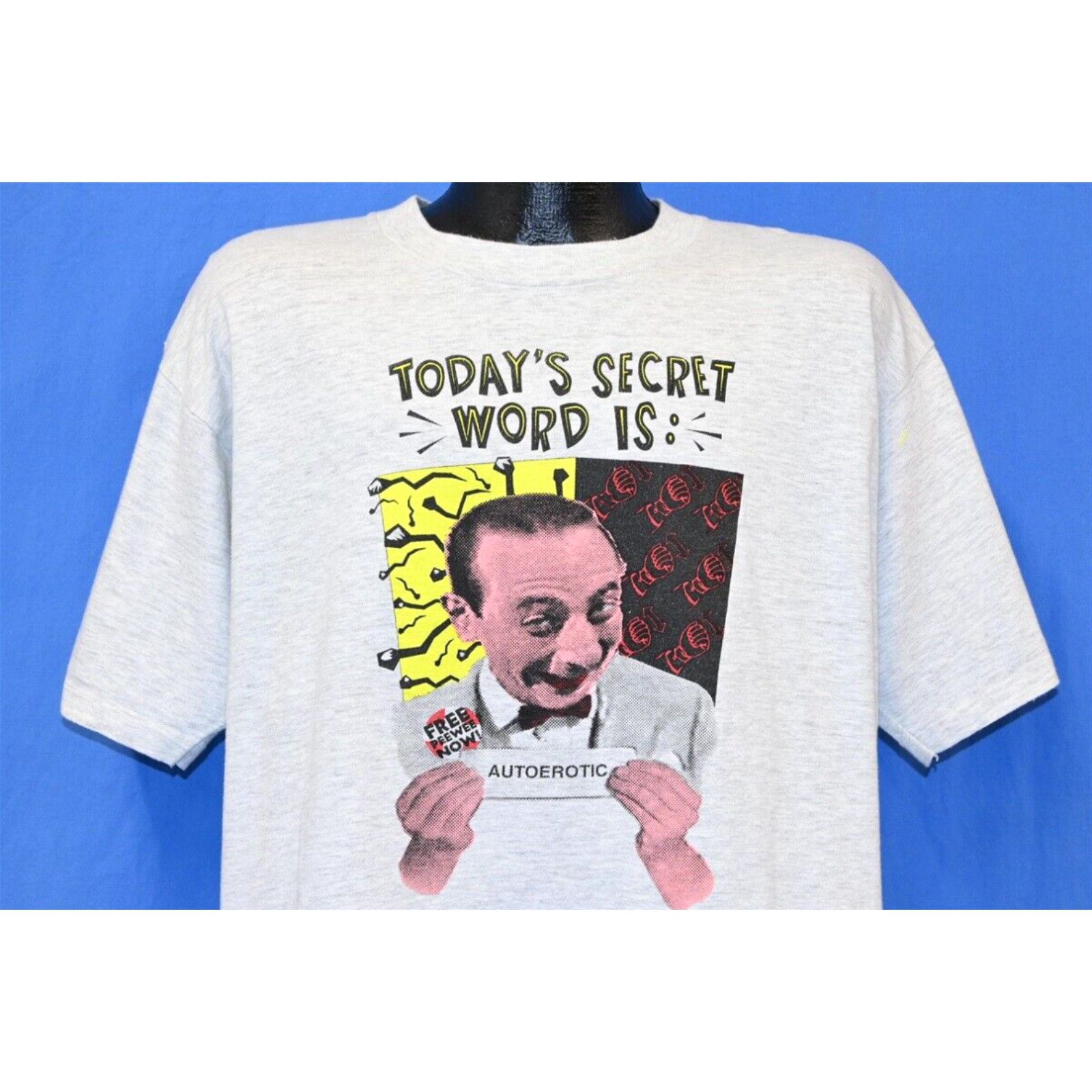 image of Vintage VTG 90's Free Pee Wee Herman Secret Word Autoerotic Tv Funny Ruebens T-Shirt XL in White