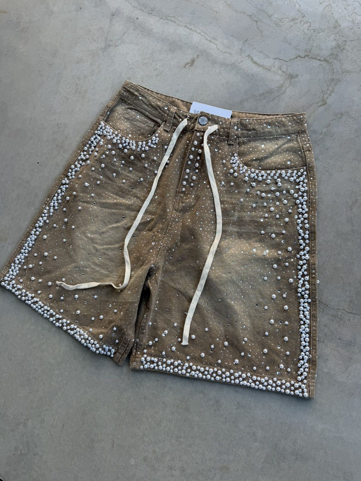 Vale Vale Forever Sand Storm Rhinestone Jorts – Tan 32 Size US 32 / EU 48 - 2 Thumbnail