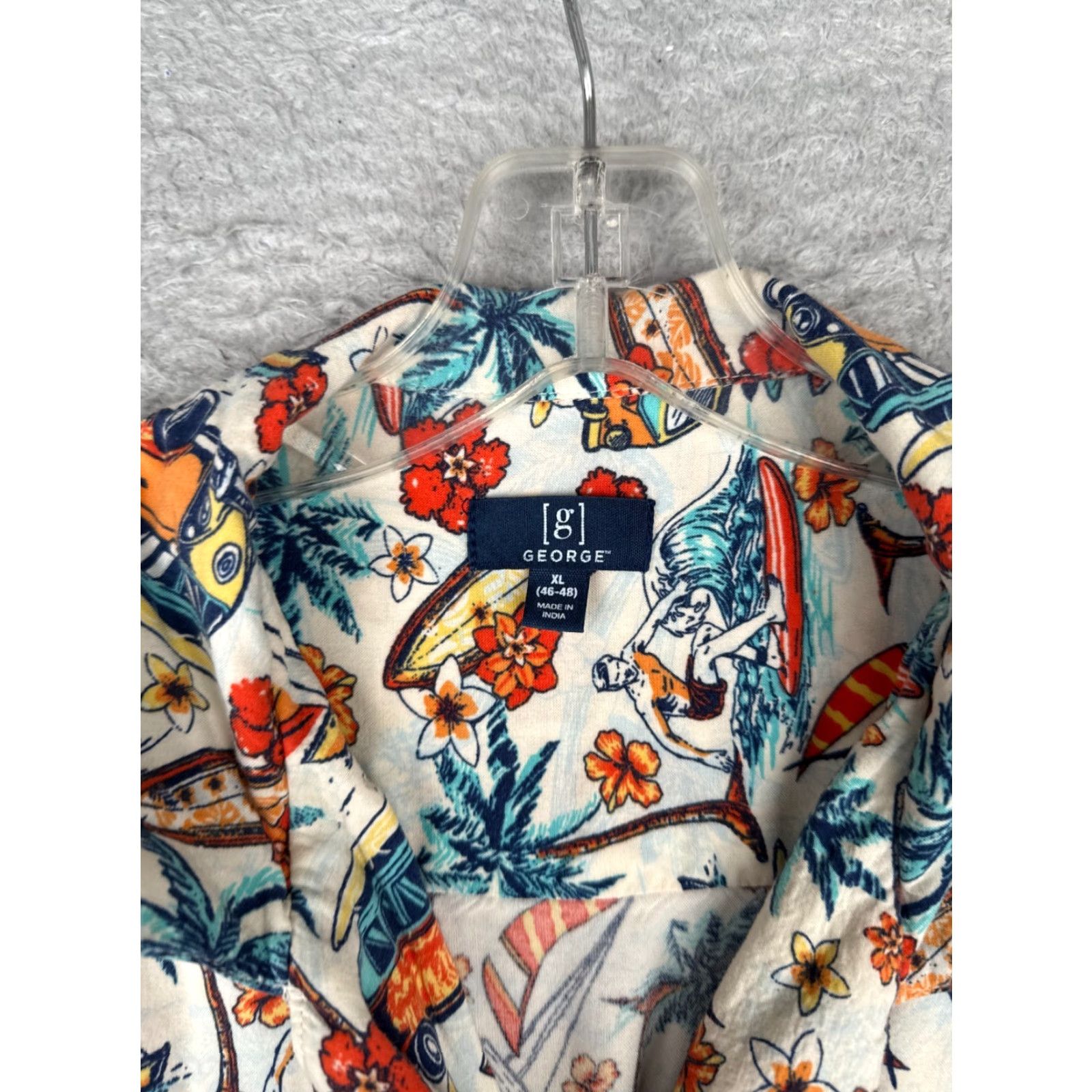 George George Shirt Men Extra Large White Floral Palm RV Surfer Hawaiian 100% Rayon Size US XL / EU 56 / 4 - 7 Thumbnail