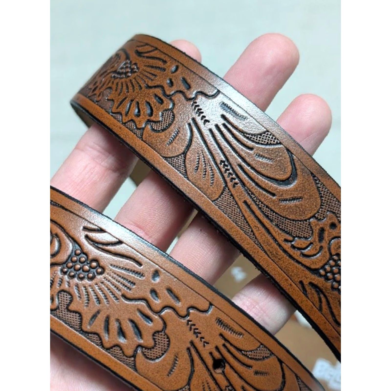 Vintage VINTAGE western belt belt - tooled leather brown 44 Men Buckle COWBOY rodeo Size 44 - 7 Thumbnail