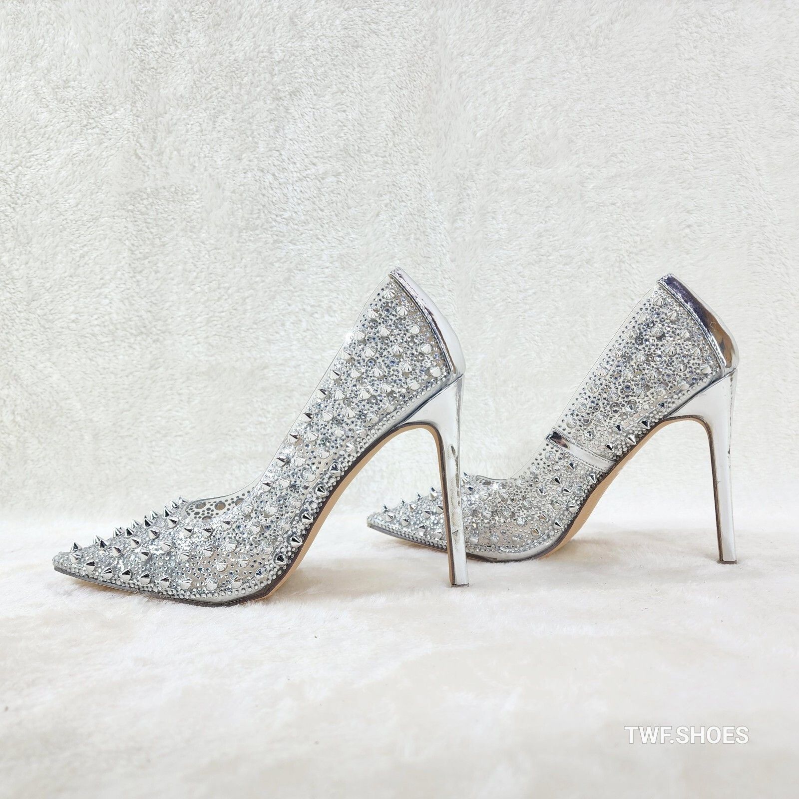 Other Spicy Stiletto PVC Clear Pumps Silver Studs & Rhinestone Pum Size US 8.5 / IT 38.5 - 5 Thumbnail
