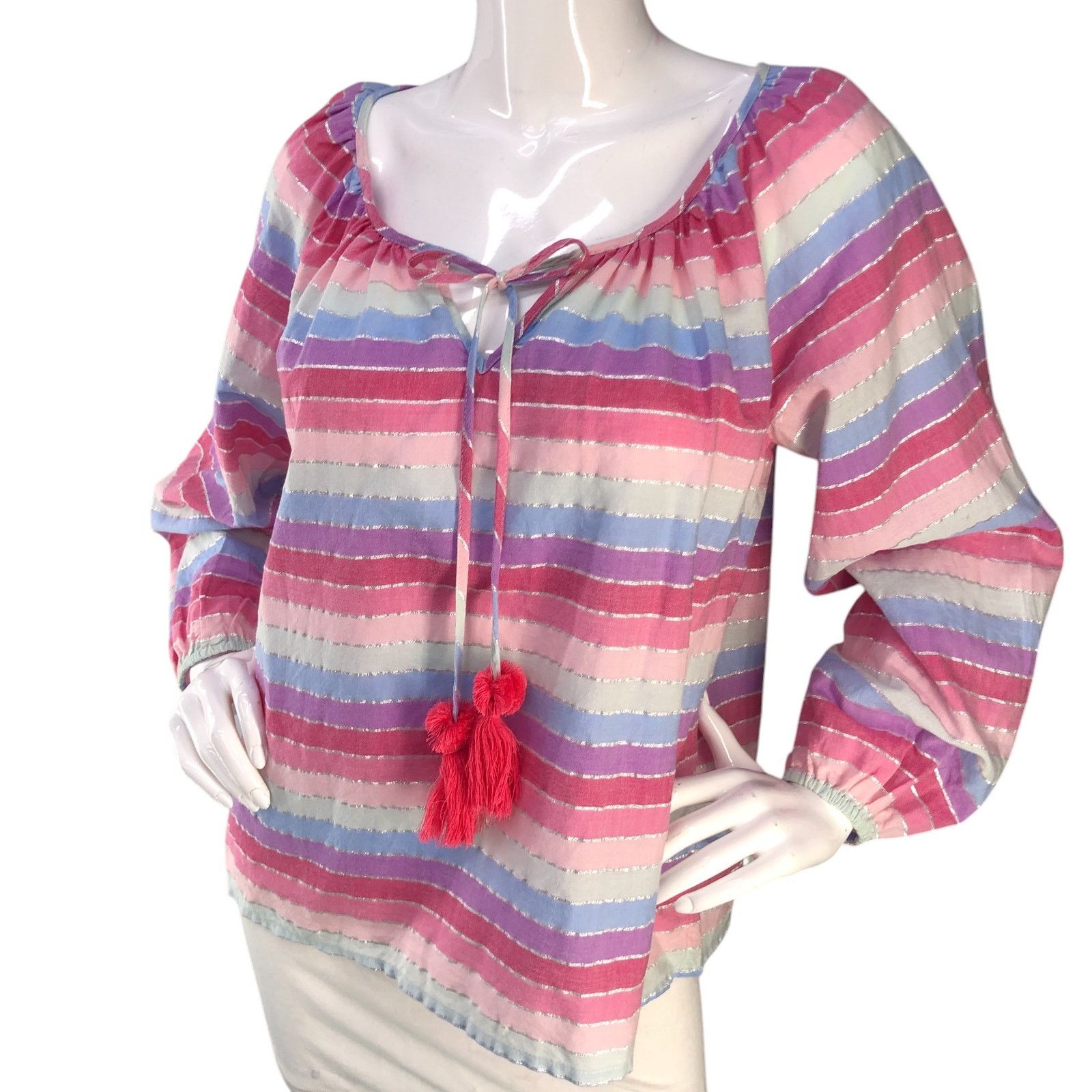 J.Crew J Crew Size S Top Peasant Metallic Pastel Stripe Oversized Size S / US 4 / IT 40 - 1 Thumbnail
