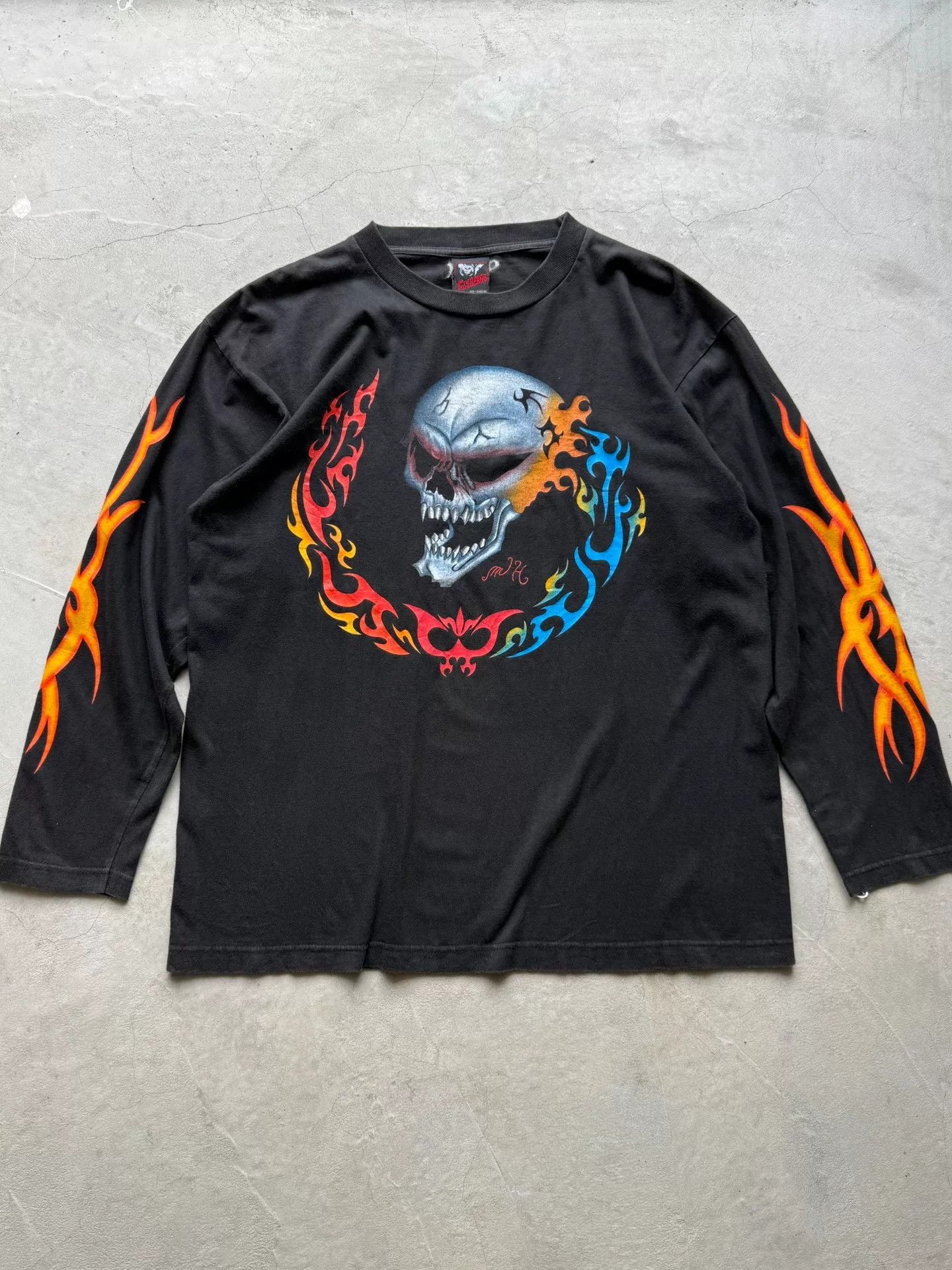 Vintage Vintage 00s Flame Skeleton Long-Sleeve Tee Size US L / EU 52-54 / 3 - 1 Thumbnail