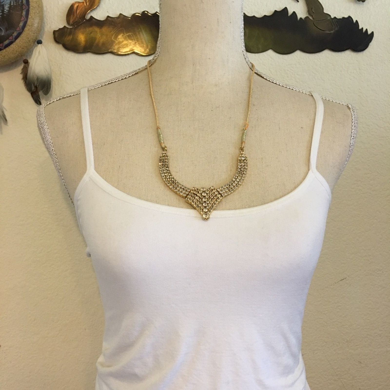 Vintage Vintage rhinestone disc metallic corded necklace Size ONE SIZE - 3 Thumbnail
