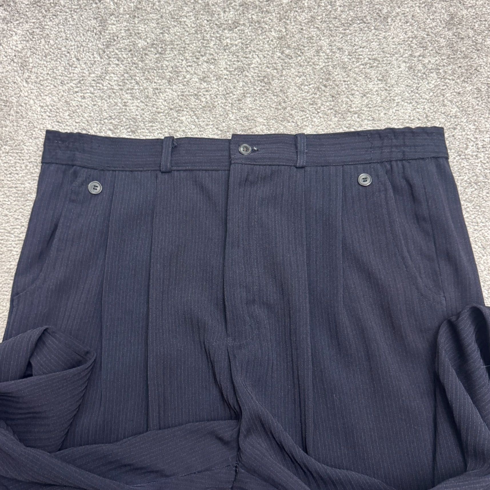 Vintage Unbranded Pleated Front Textured Dress Pants Mens 34x26 Navy Pinstriped Classic Size US 34 / EU 50 - 3 Thumbnail
