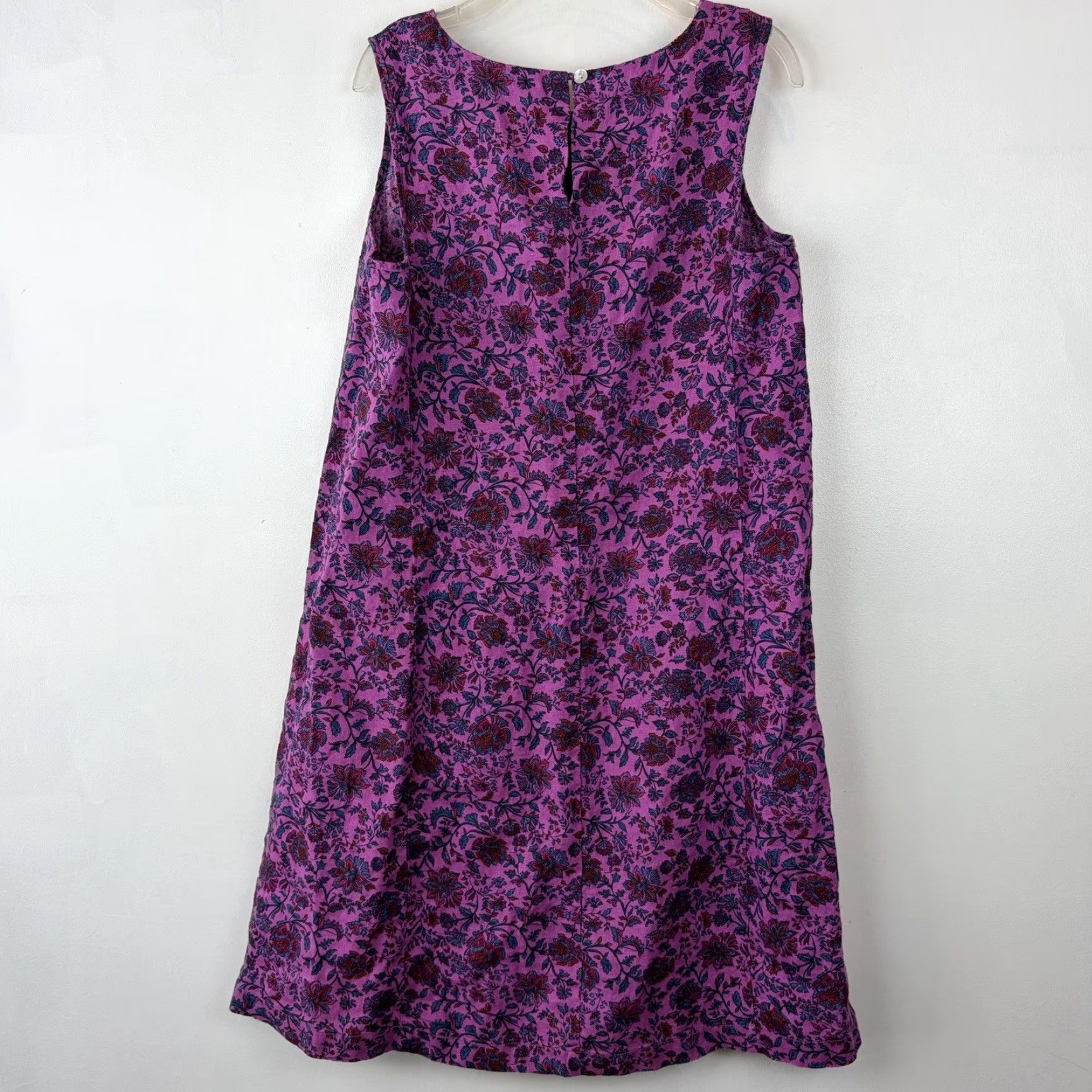 J Jill Dress S Floral Linen A-Line Sleeveless Knee Length Pocket Purple  WomensMV (adjust to