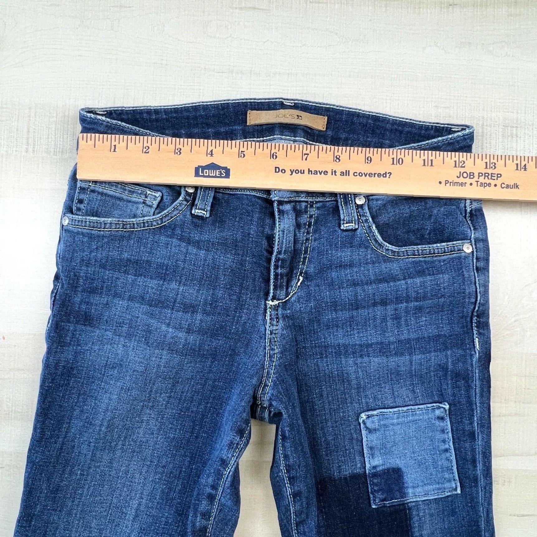 Vintage Joes Womens 24 Skinny Jeans Medium Wash Denim Ankle Patches Raw Edges Size 42" / US 20 - 7 Thumbnail
