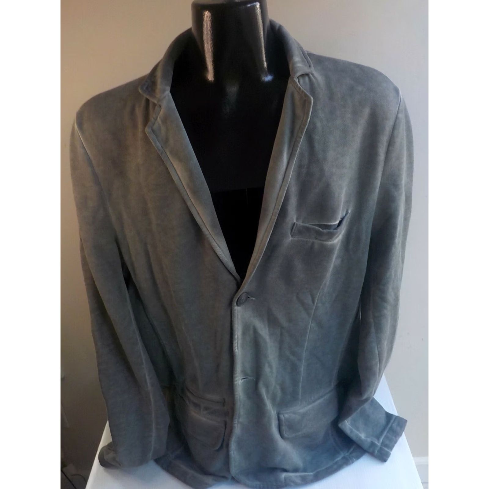 Celio CELIO Urban Collection Blazer Cotton Gray 2XL Knit Single-Breasted Notch Two-Button Ventless Mens Size 48R - 2 Thumbnail