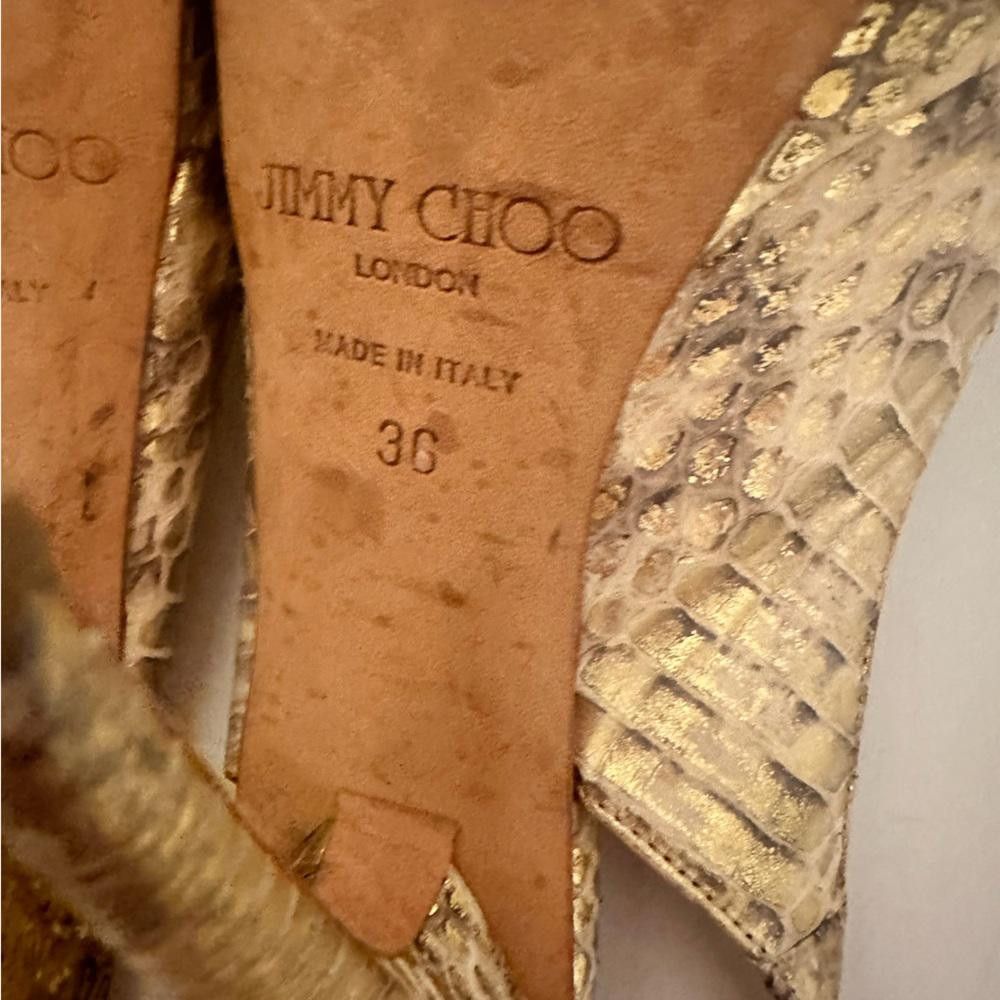 Jimmy Choo Jimmy Choo Nova Gold Snakeskin Leather Platform Slingback 36 Size US 5 / IT 35 - 10 Thumbnail
