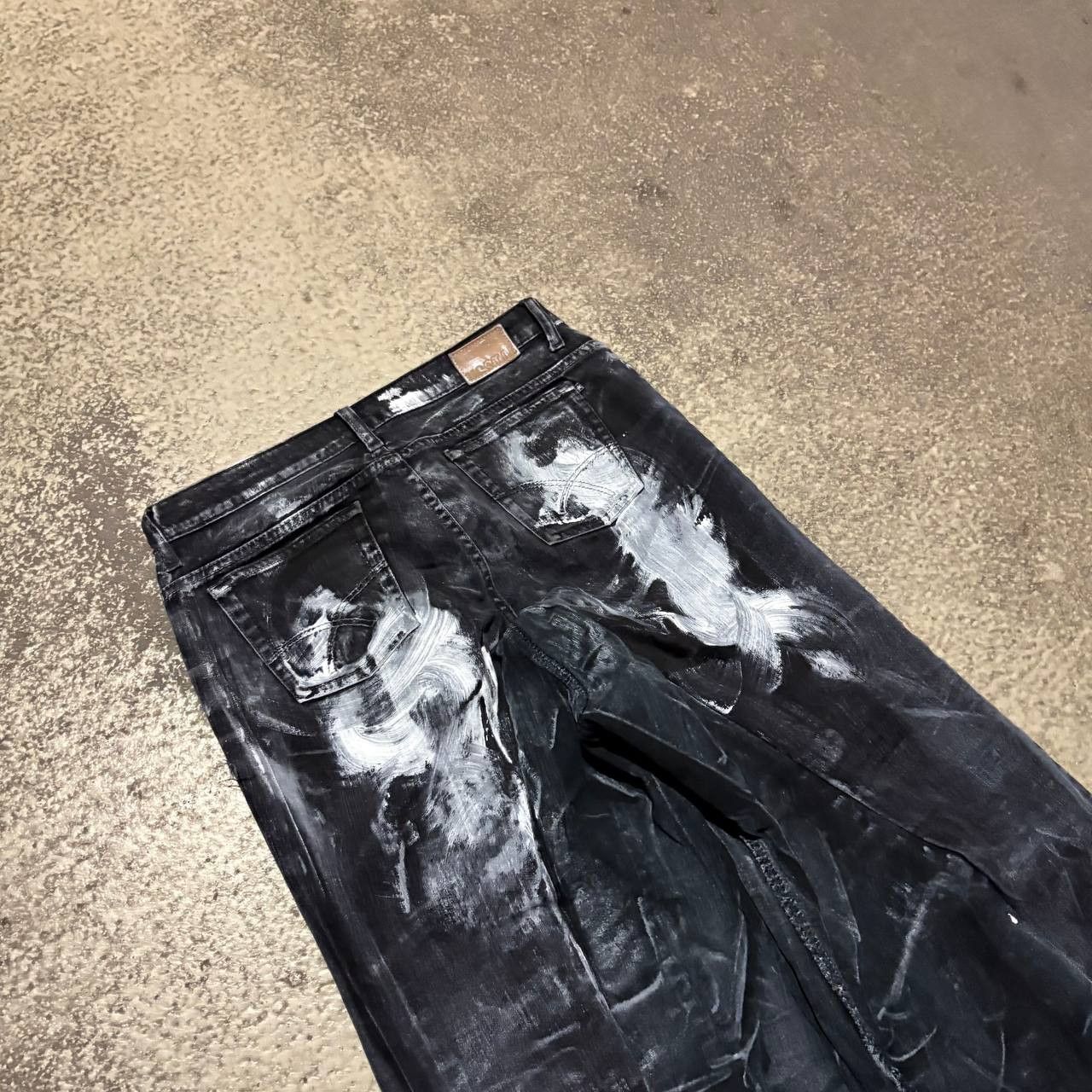 Japanese Brand Custom Black Baggy Distressed Jeans Painted Wide Leg Size US 31 - 5 Thumbnail