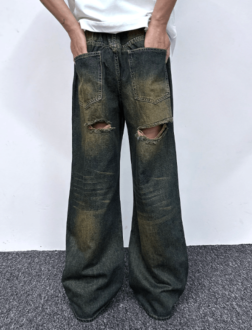Japanese Brand × Jean Loose retro distressed trendy ripped jeans y2k Size US 34 / EU 50 - 4 Thumbnail