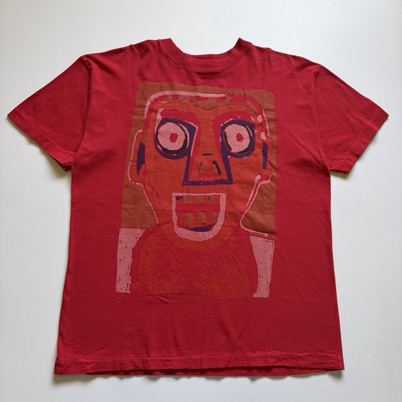 Vintage Vintage 90s Mask Art Shirt XL Red Neo Expressionist 