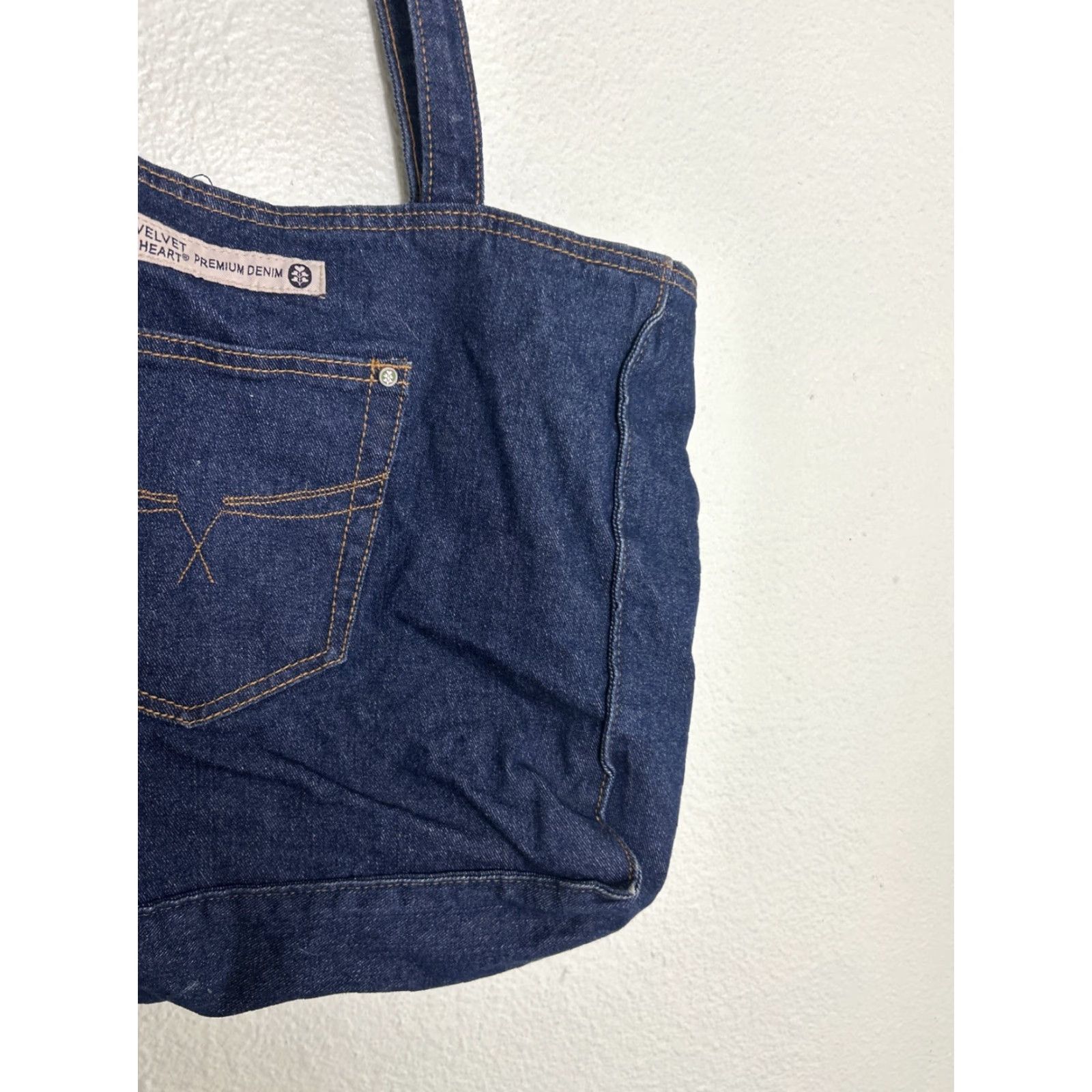 Velvet VINTAGE Velvet Heart Premium Denim Double Handle Tote Bag Dark Wash 16x13x5 Size ONE SIZE - 4 Thumbnail