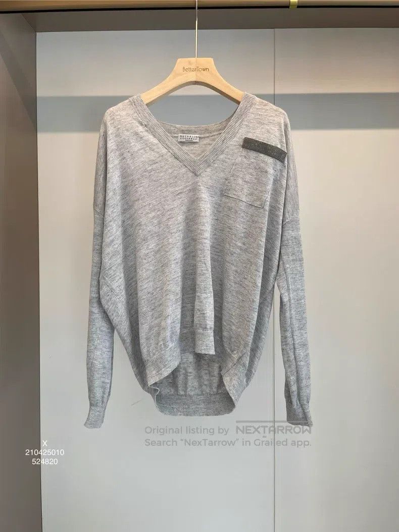 Brunello Cucinelli Brunello Cucinelli Gray Beaded Linen Sweater Size XS / US 0-2 / IT 36-38 - 1 Thumbnail