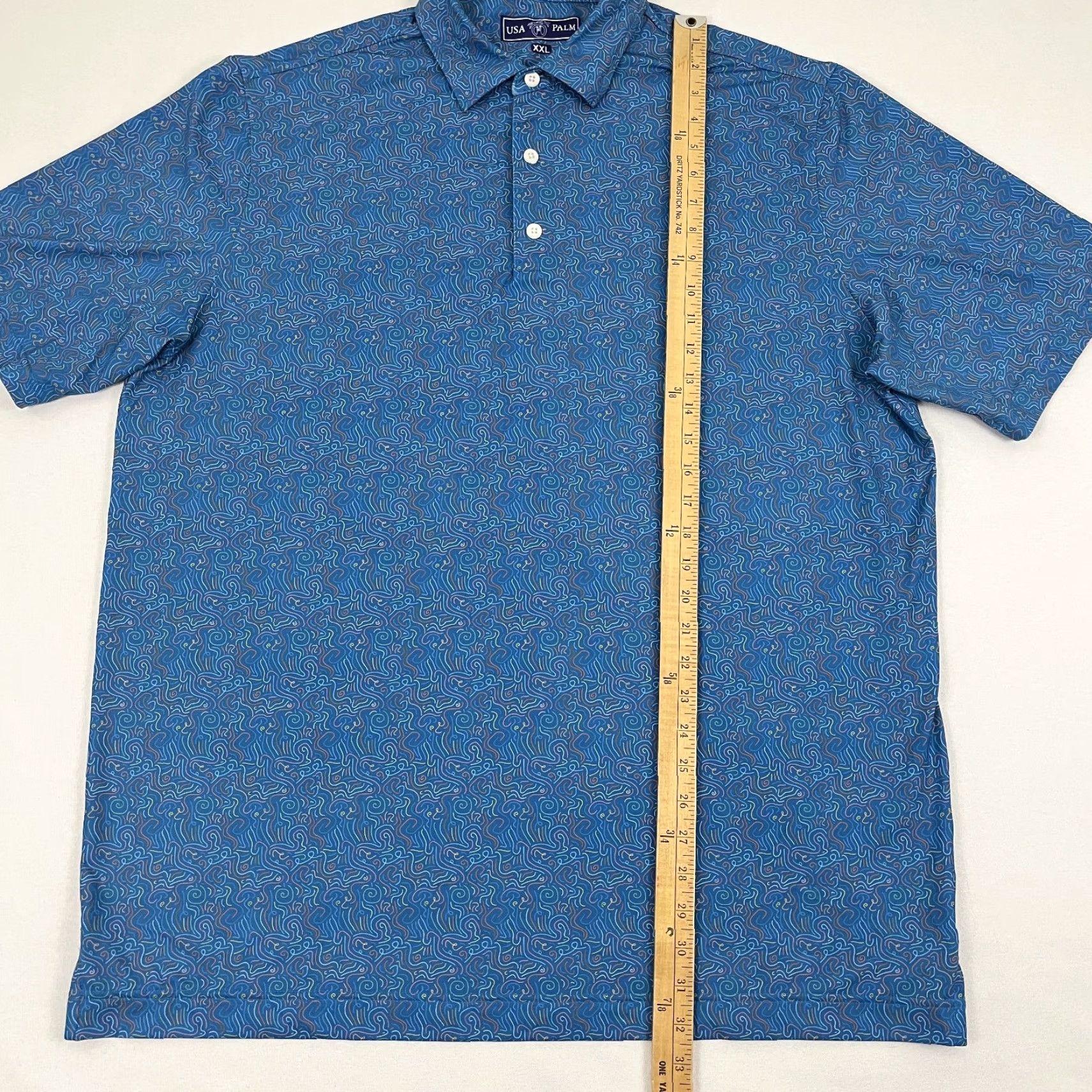 Vintage USA PALM Shirt Mens 2XL Blue Abstract Loud Unique Fun Golf Performance Size US XXL / EU 58 / 5 - 4 Thumbnail