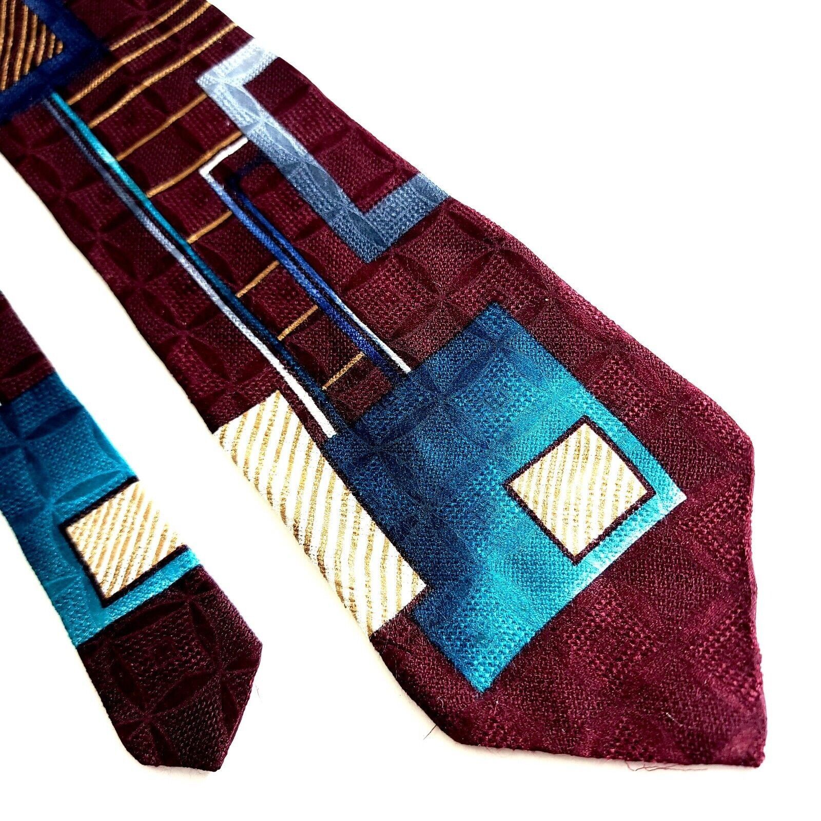 Other Wembley Maroon Red Teal Abstract Jacquard Print Wide Silk Ti Size ONE SIZE - 1 Thumbnail