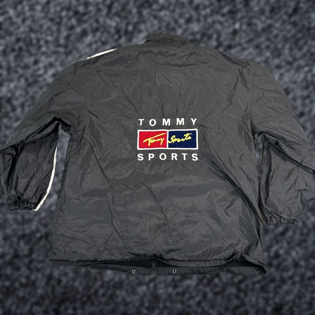 Logo 7 VINTAGE Super USA Windbreaker Jacket Mens L Black Logo Back Patch Striped Sleeves Full Zip Lined Pockets Size US L / EU 52-54 / 3 - 1 Thumbnail