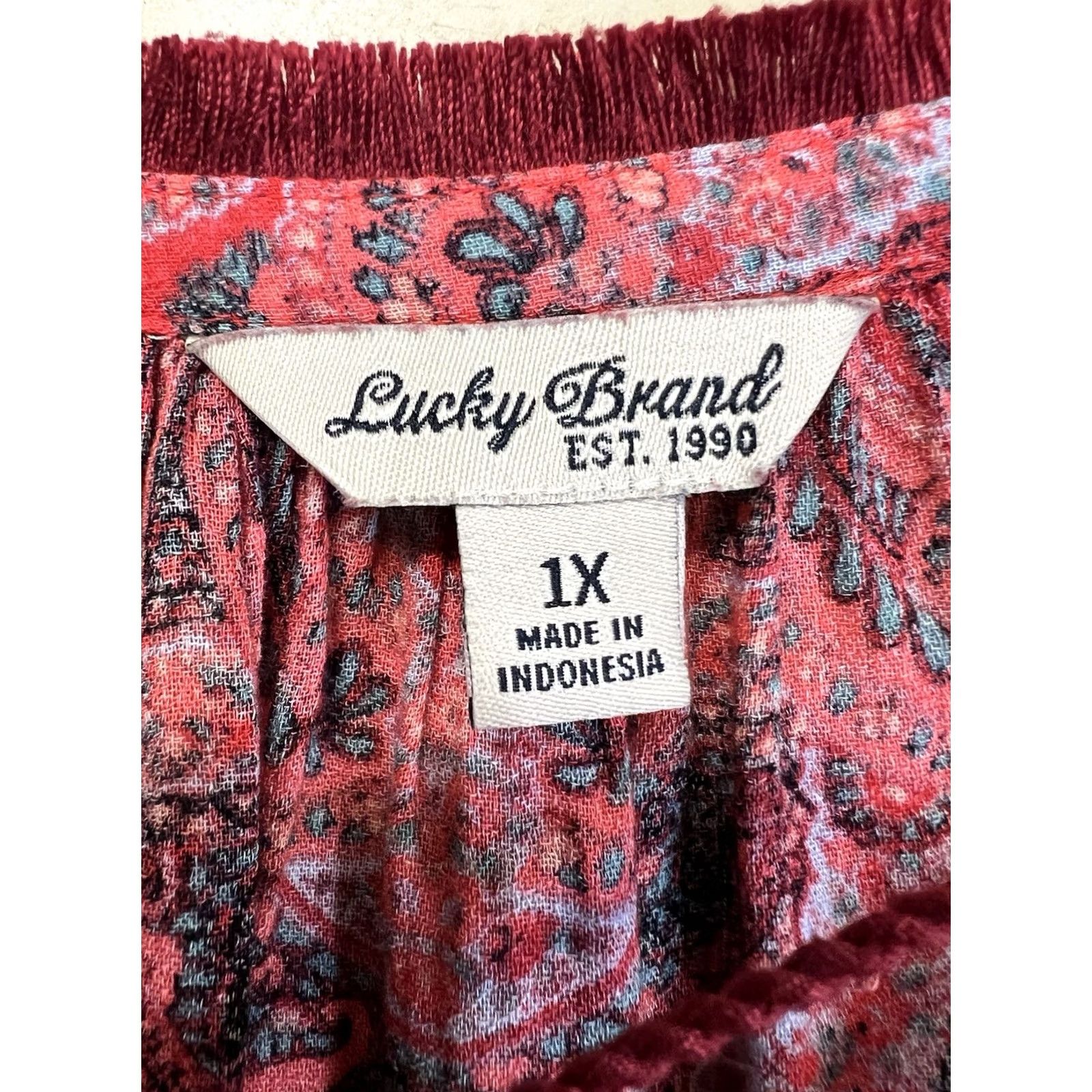 Lucky Brand Lucky Brand Boho Paisley Peasant Top Women Long Sleeve Tassel Tie Burgundy Multicolor Size XL / US 12-14 / IT 48-50 - 4 Thumbnail