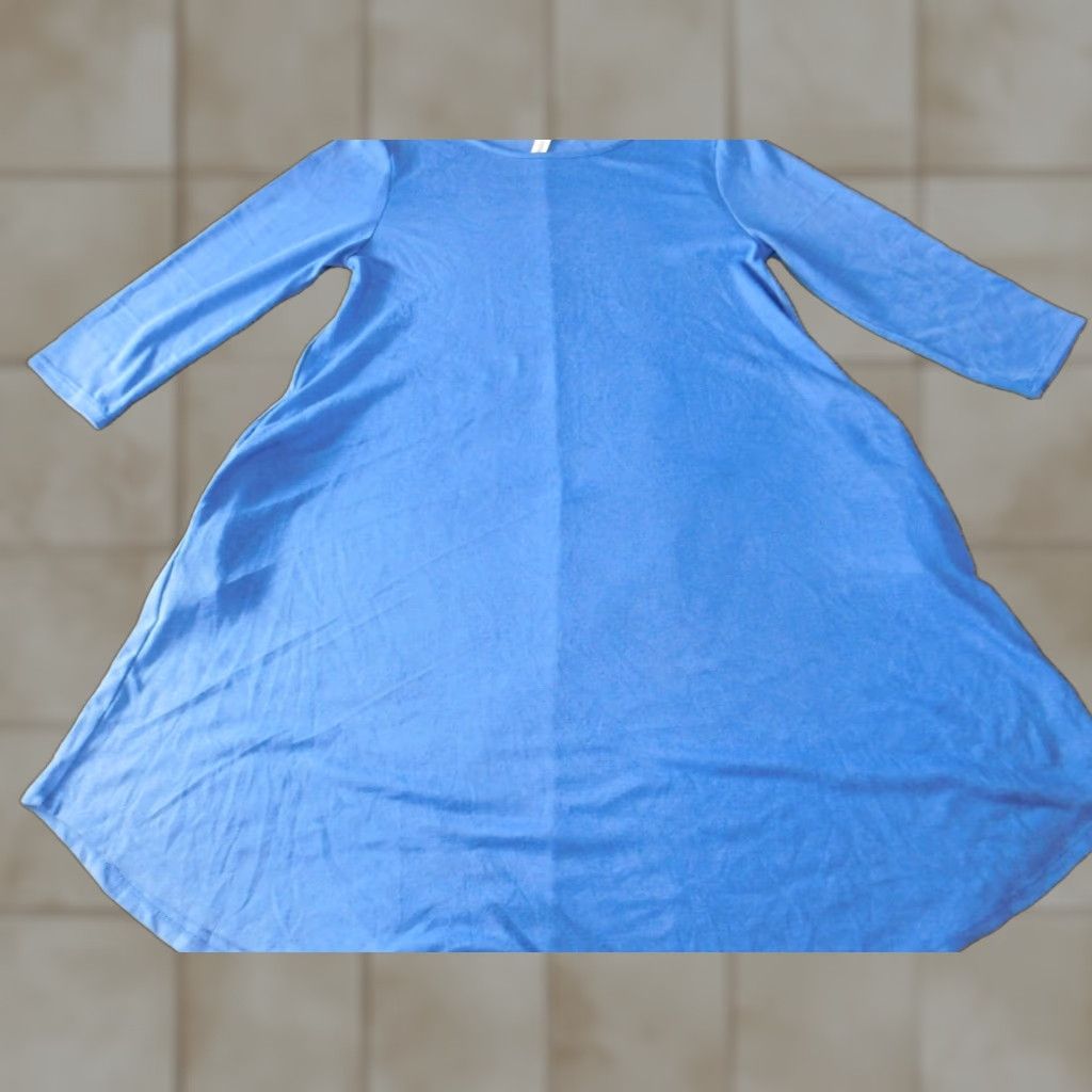 Vintage zenana outfitters dress Midi Blue stretch A-Line Womens M Crew Neck Zip Puff Sleeve Crochet Solid Newport? Size M / US 6-8 / IT 42-44 - 1 Thumbnail