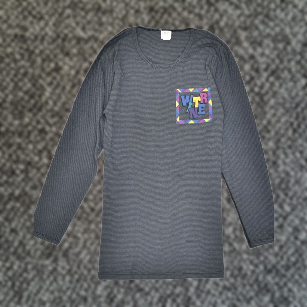 Vintage ETIREL Womens Graphic Top Long Sleeve Grey Cotton Classic Large UK 16 Size L / US 10 / IT 46 - 1 Thumbnail