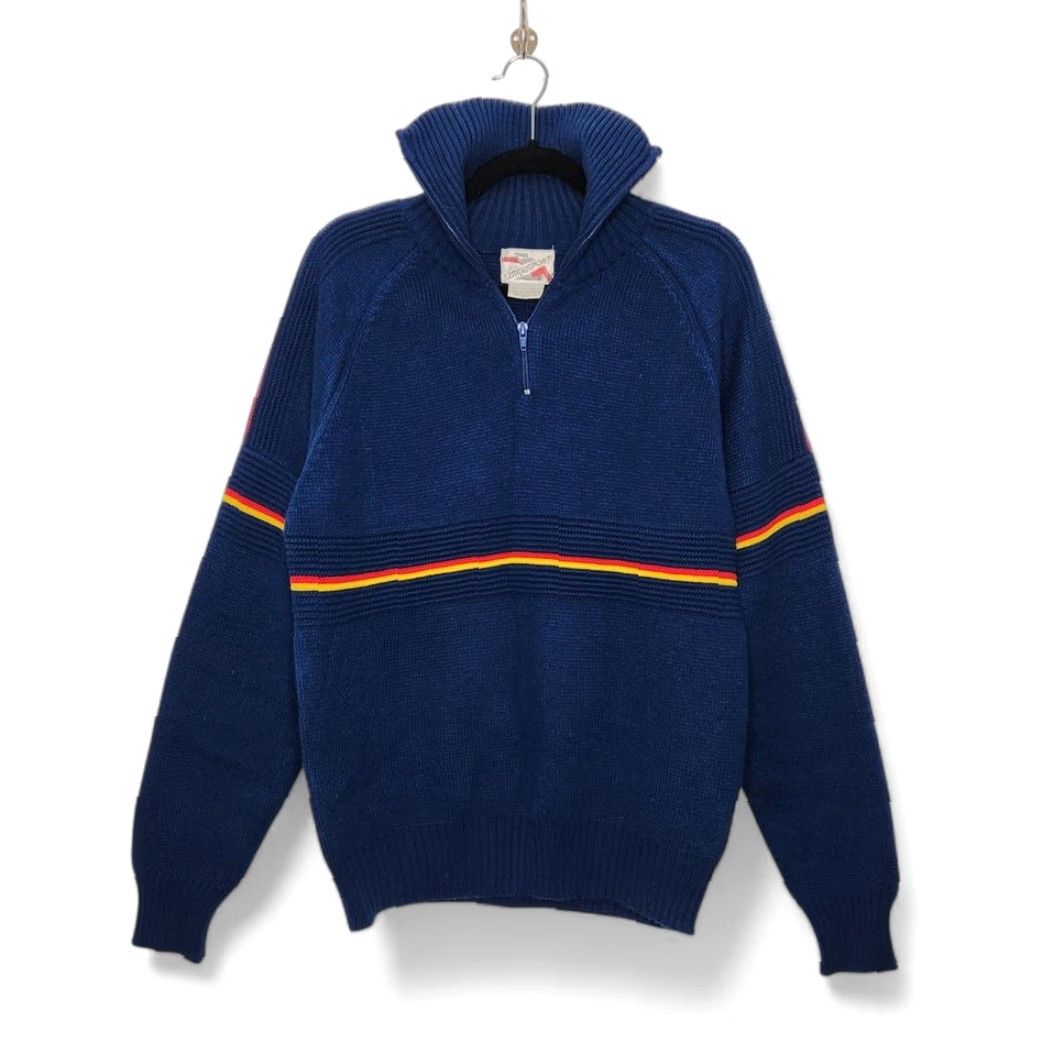 Vintage VINTAGE Campusport Large Blue 1/4 Zip Pullover Men L Neon Stripe 70s 80s Sweater Size US L / EU 52-54 / 3 - 2 Thumbnail