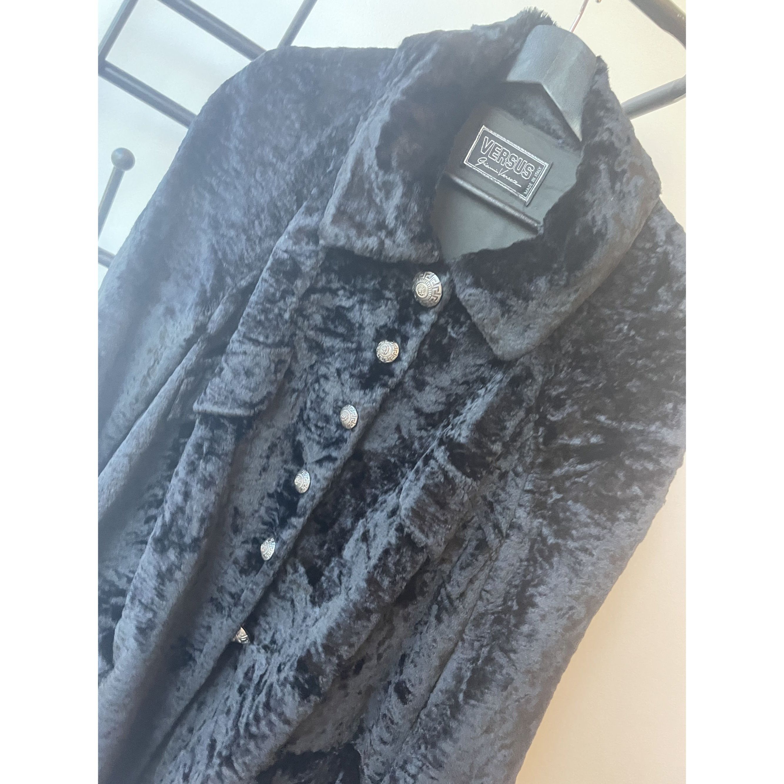 Versus Versus Black Faux Fur Coat With Silver Accents - Womens M Size S / US 4 / IT 40 - 12 Thumbnail