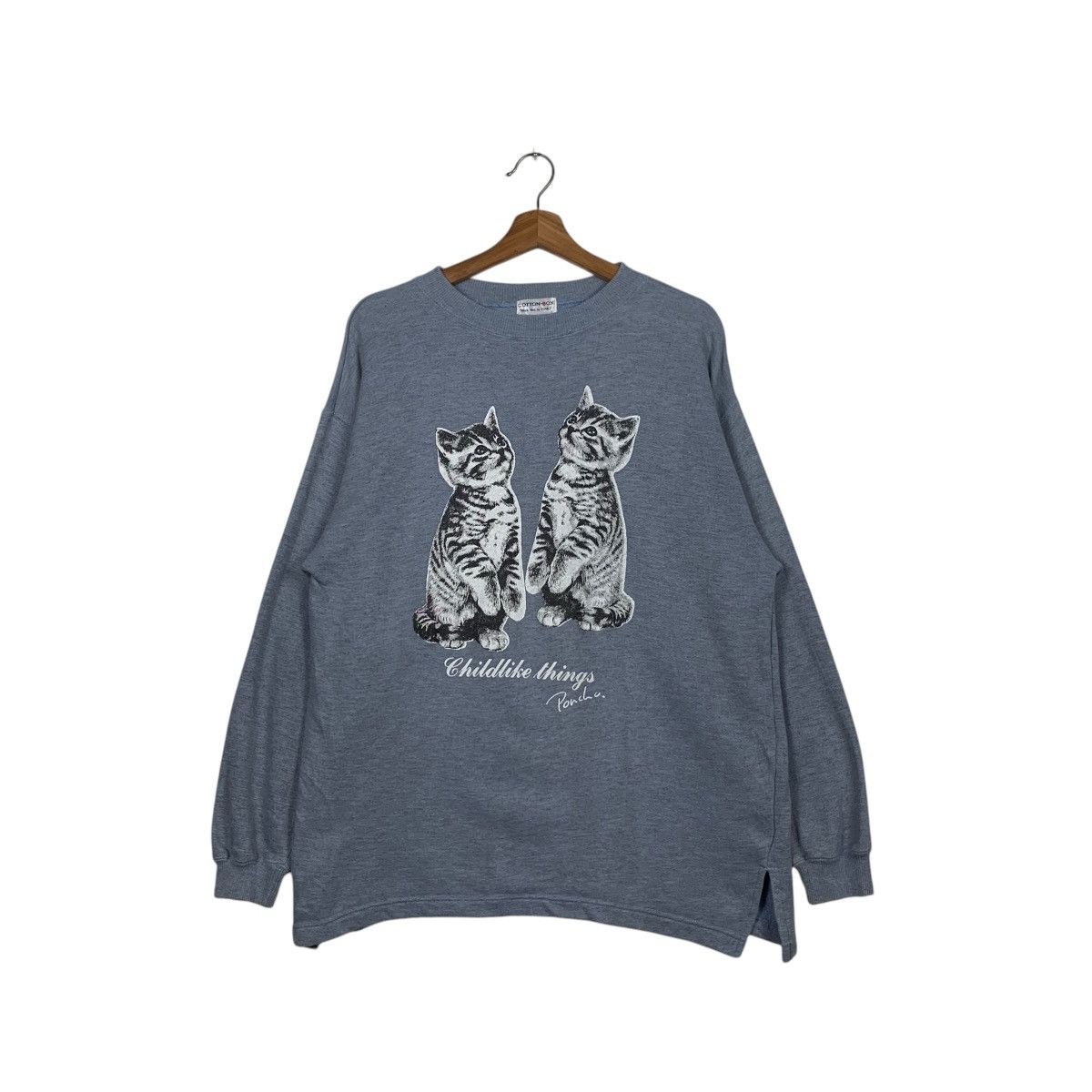 Other Childlike Things Poncho Cats Graphics Sweater #1679-C75 Size US L / EU 52-54 / 3 - 1 Thumbnail