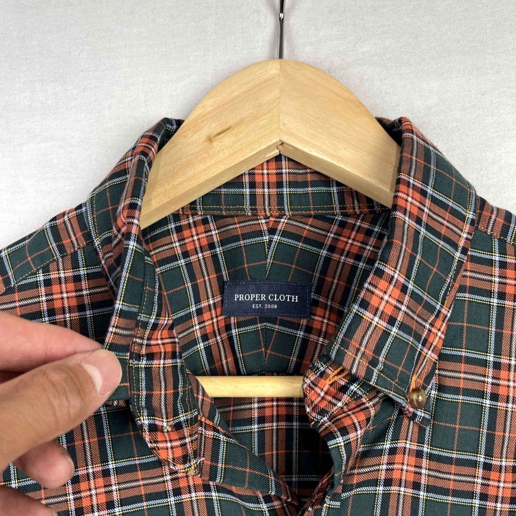 Proper Cloth Proper Cloth Shirt Mens Medium Green Orange Button-Down Untucked Long Sleeve Size US M / EU 48-50 / 2 - 5 Thumbnail
