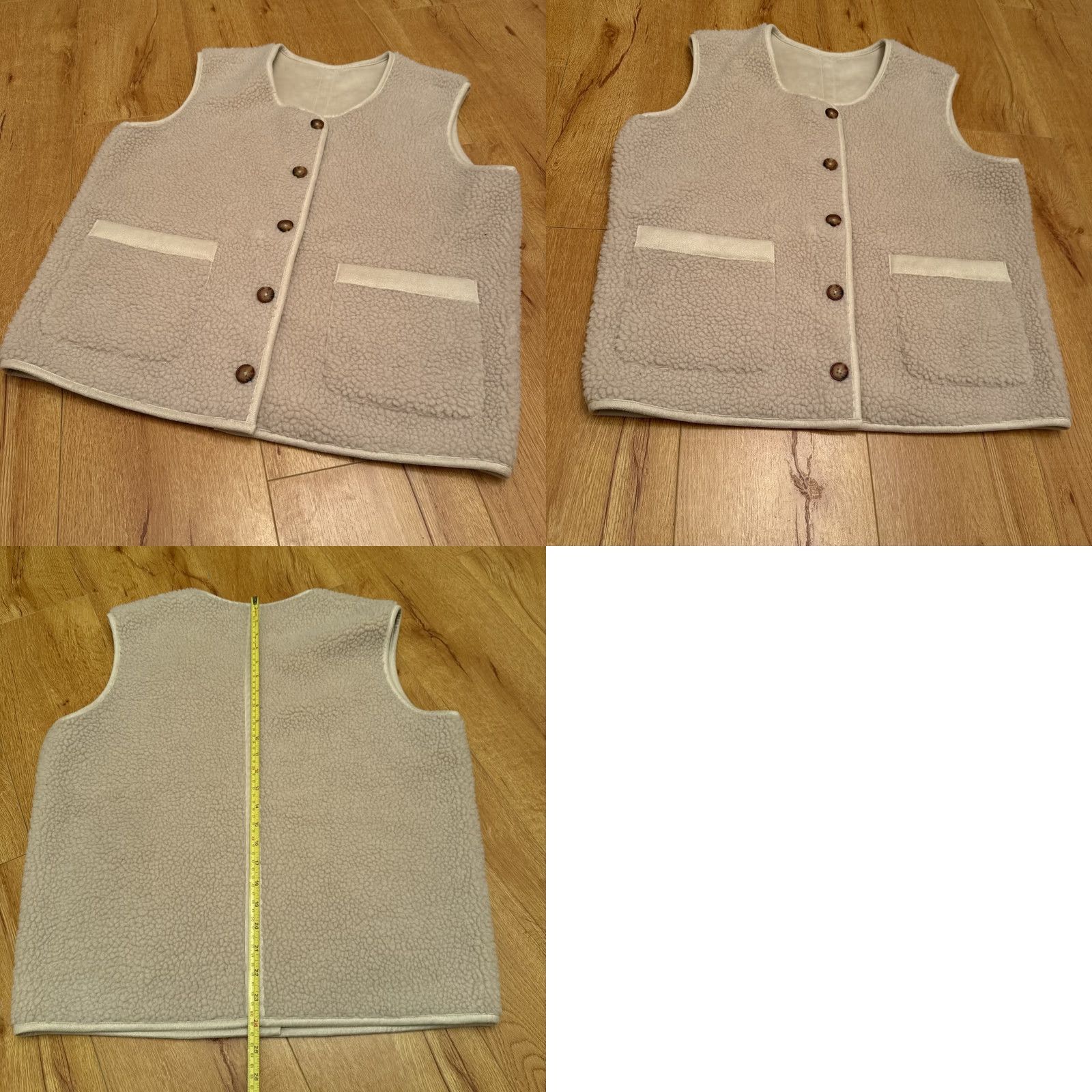 Vintage VINTAGE LabDip Barney Sherpa Faux Suede Vest Beige Boho Chunky Oversized Size 38 Womens Reversible Open Quilted Lightweight Long Length Casual Travel Size XS / US 0-2 / IT 36-38 - 8 Thumbnail