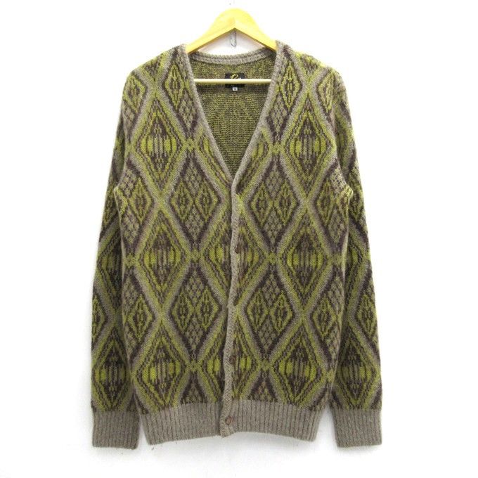 Sweater Multicolor Mohair Cardigan Geometric Diamond