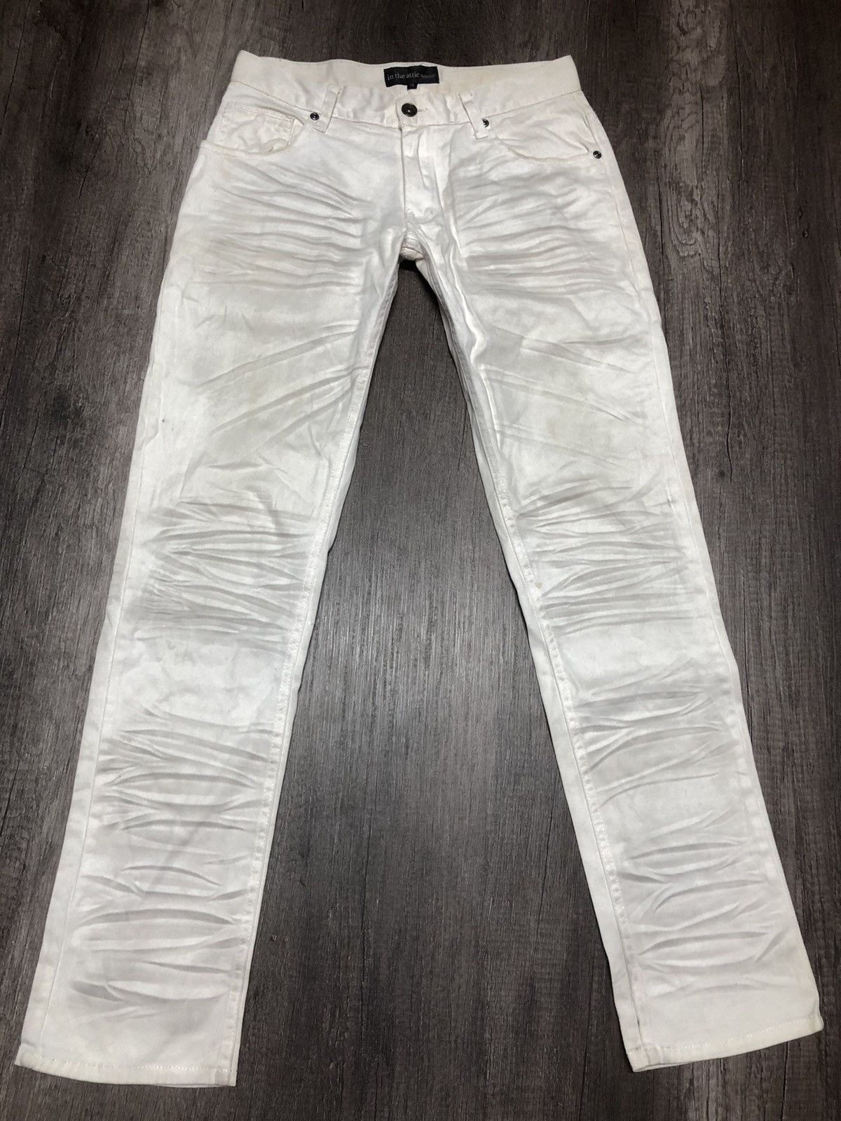In The Attic × Japanese Brand In The Attic Homme White Slim Fit Distressed Jeans Size US 29 - 1 Thumbnail